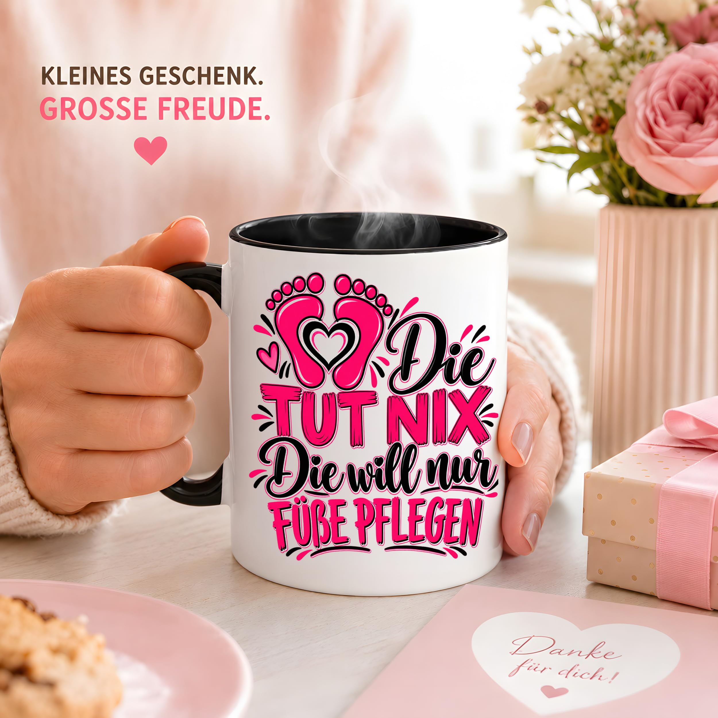 Herzbotschaft Tasse Fußpflege Kaffeetasse für Podologin mit lustigem Spruch