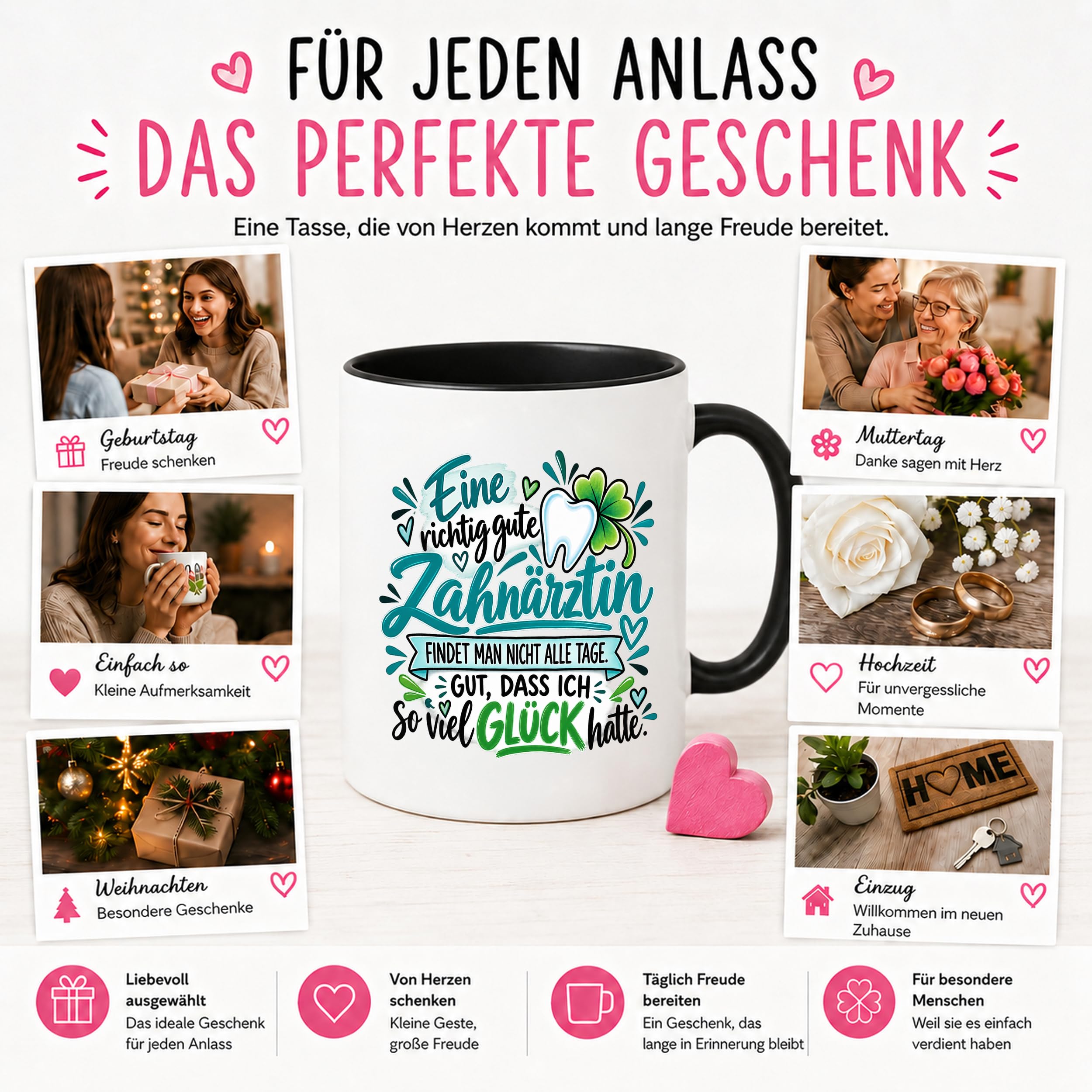 Herzbotschaft Zahnärztin Tasse Danke Kaffeetasse Geschenk in Zahnarztpraxis