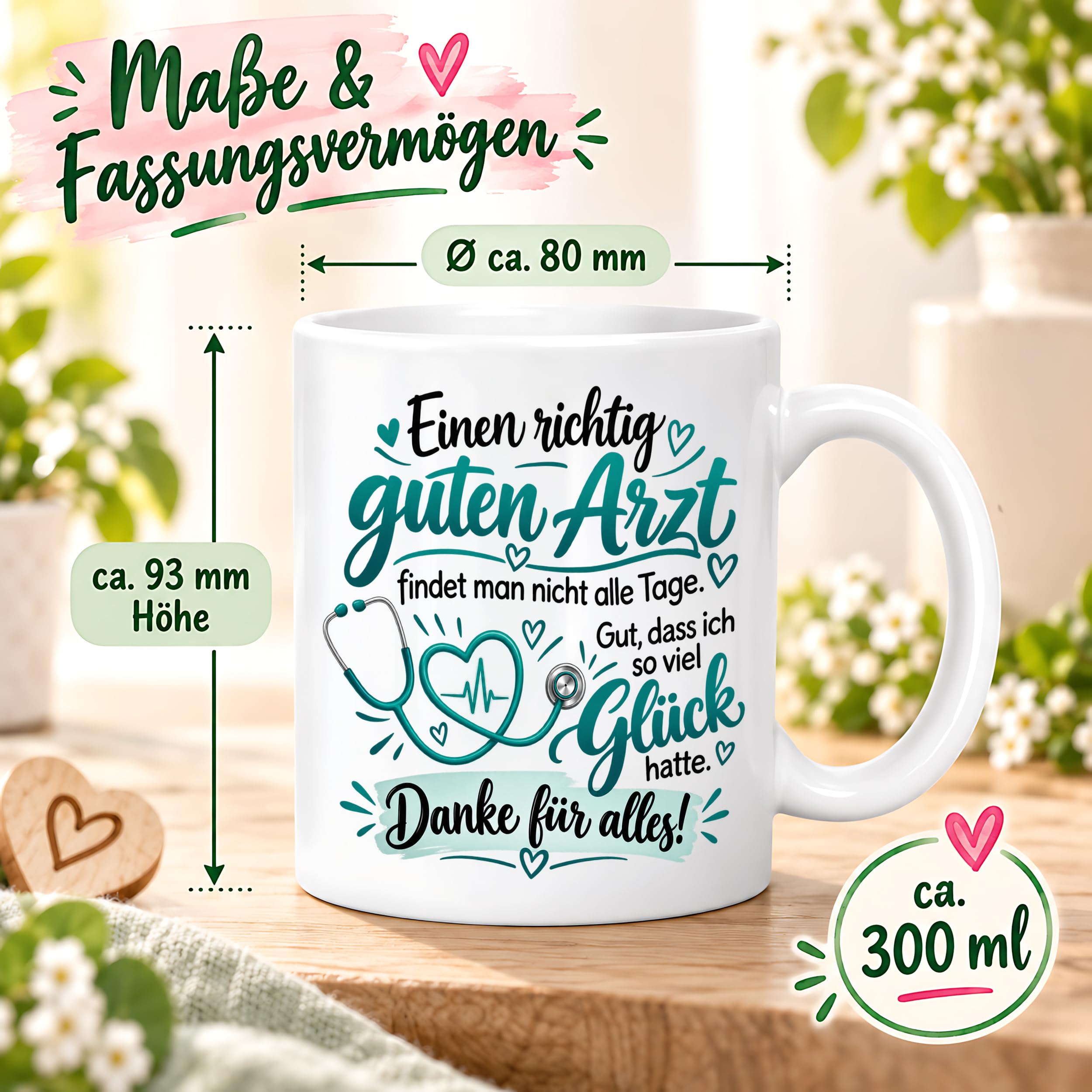 Herzbotschaft Tasse Danke Arzt Geschenk Kaffeetasse für Mediziner Praxis