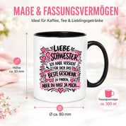 Herzbotschaft Tasse Geschenk Beste Schwester Kaffeetasse Geschwister