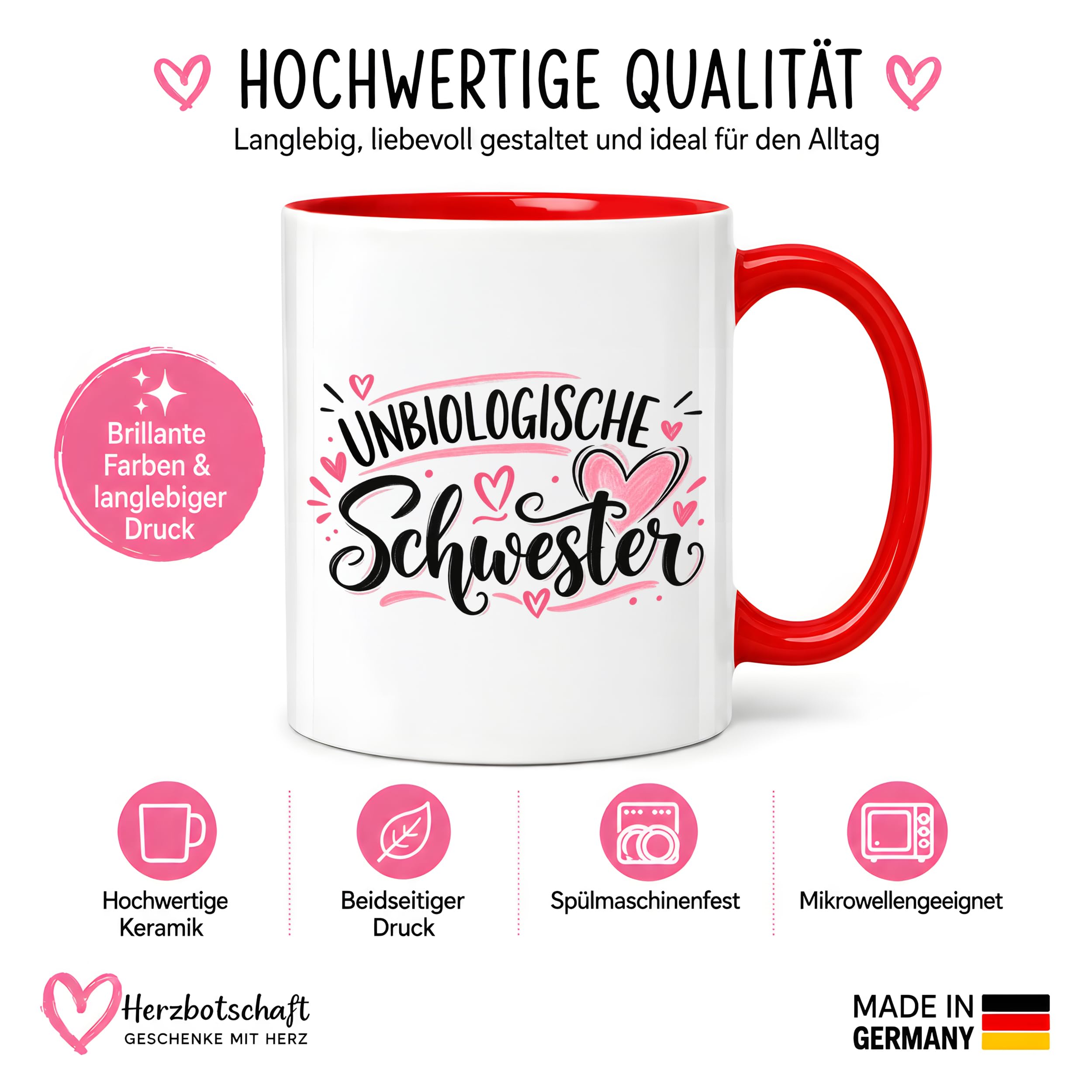 Herzbotschaft Tasse für beste Freundin Kaffeetasse Unbiologische Schwester
