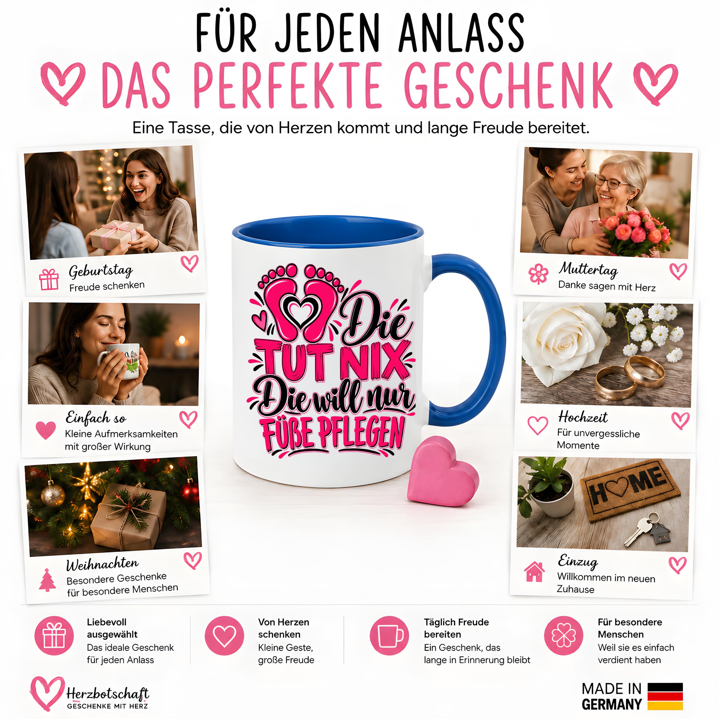 Herzbotschaft Tasse Fußpflege Kaffeetasse für Podologin mit lustigem Spruch