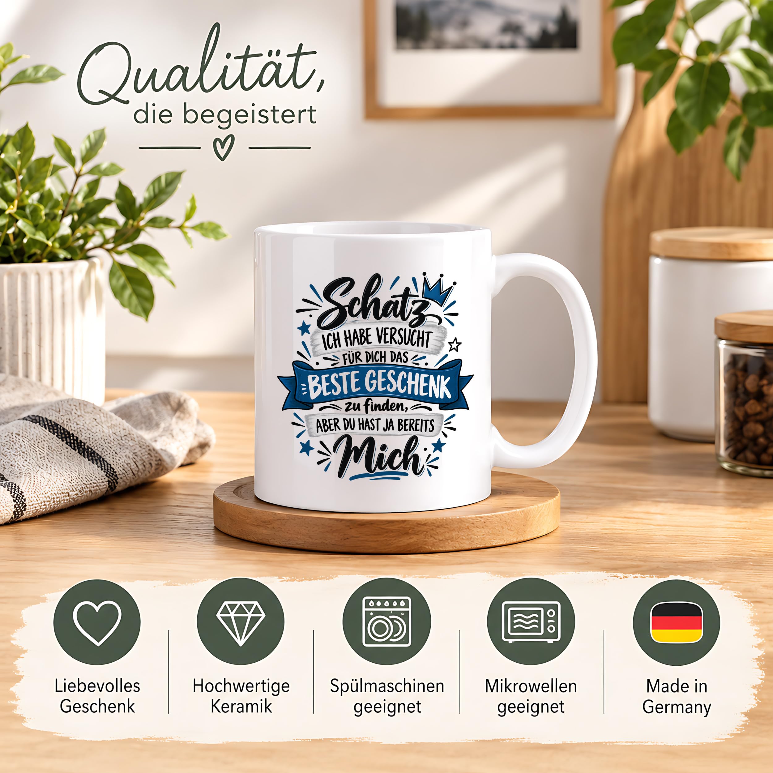 Herzbotschaft Tasse Geschenk Schatz Kaffeetasse für Freund Ehemann Teetasse