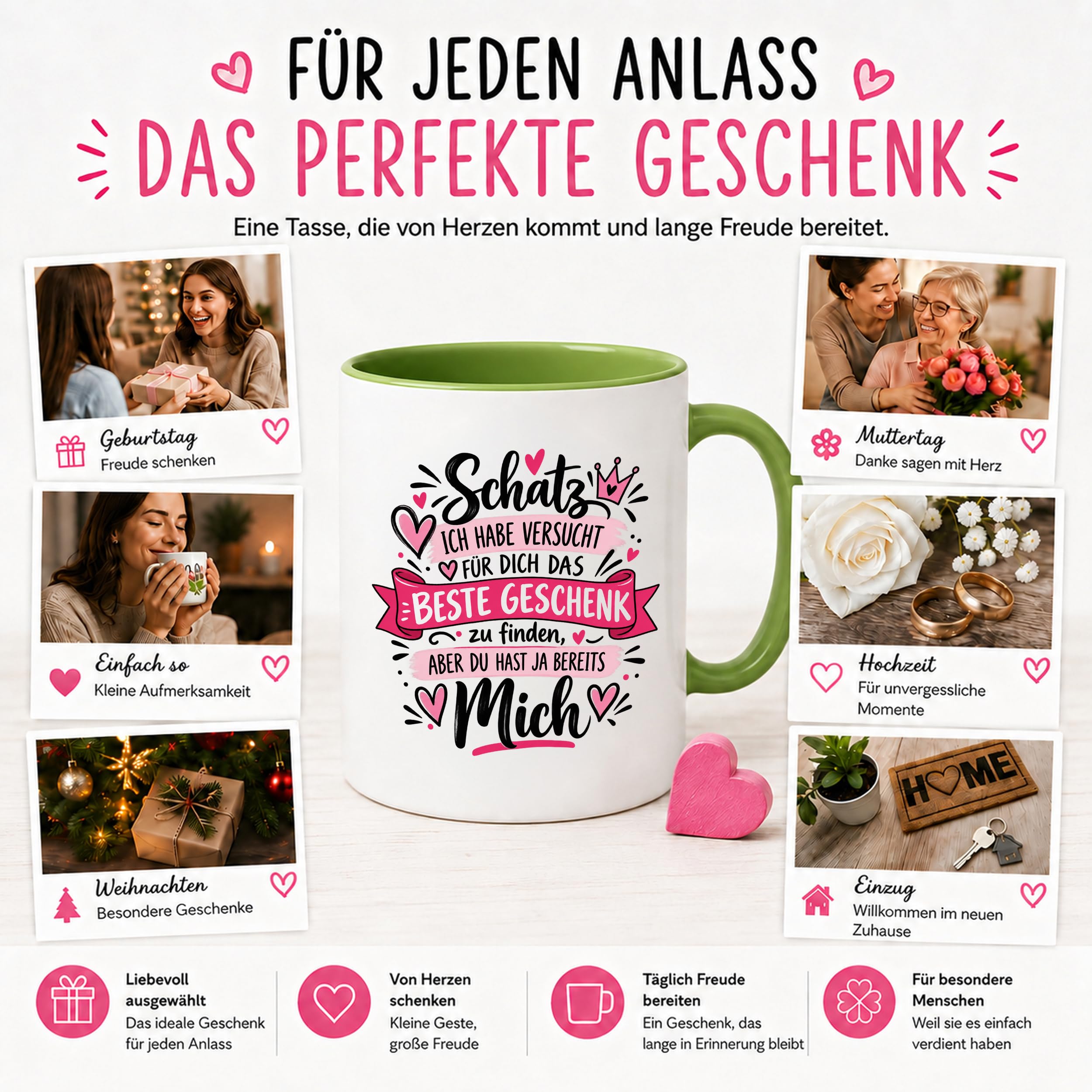Herzbotschaft Tasse Schatz mit Spruch Das perfekte Geschenk Partner