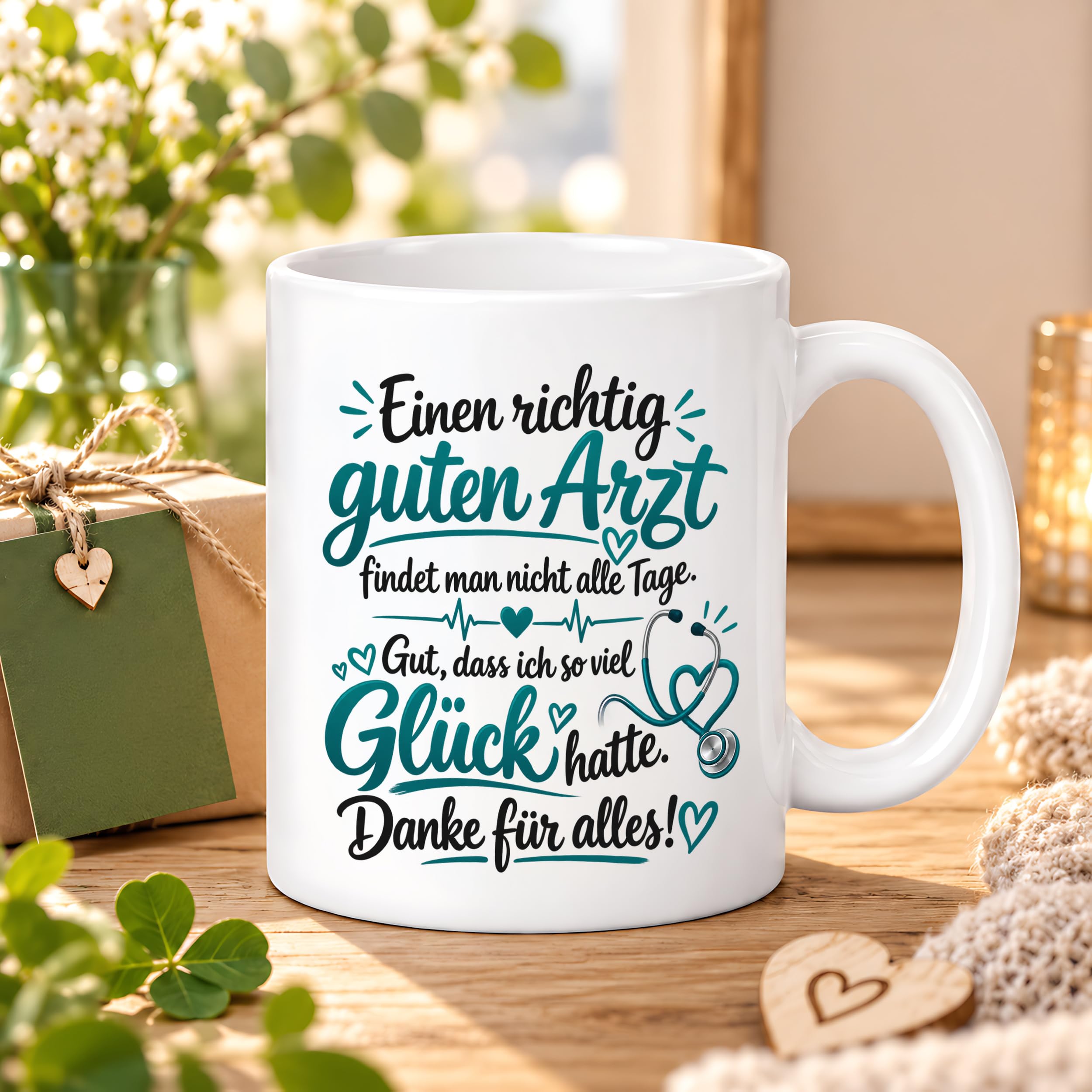 Herzbotschaft Tasse Kaffeetasse für Ärzte - Danke Geschenk für guten Arzt