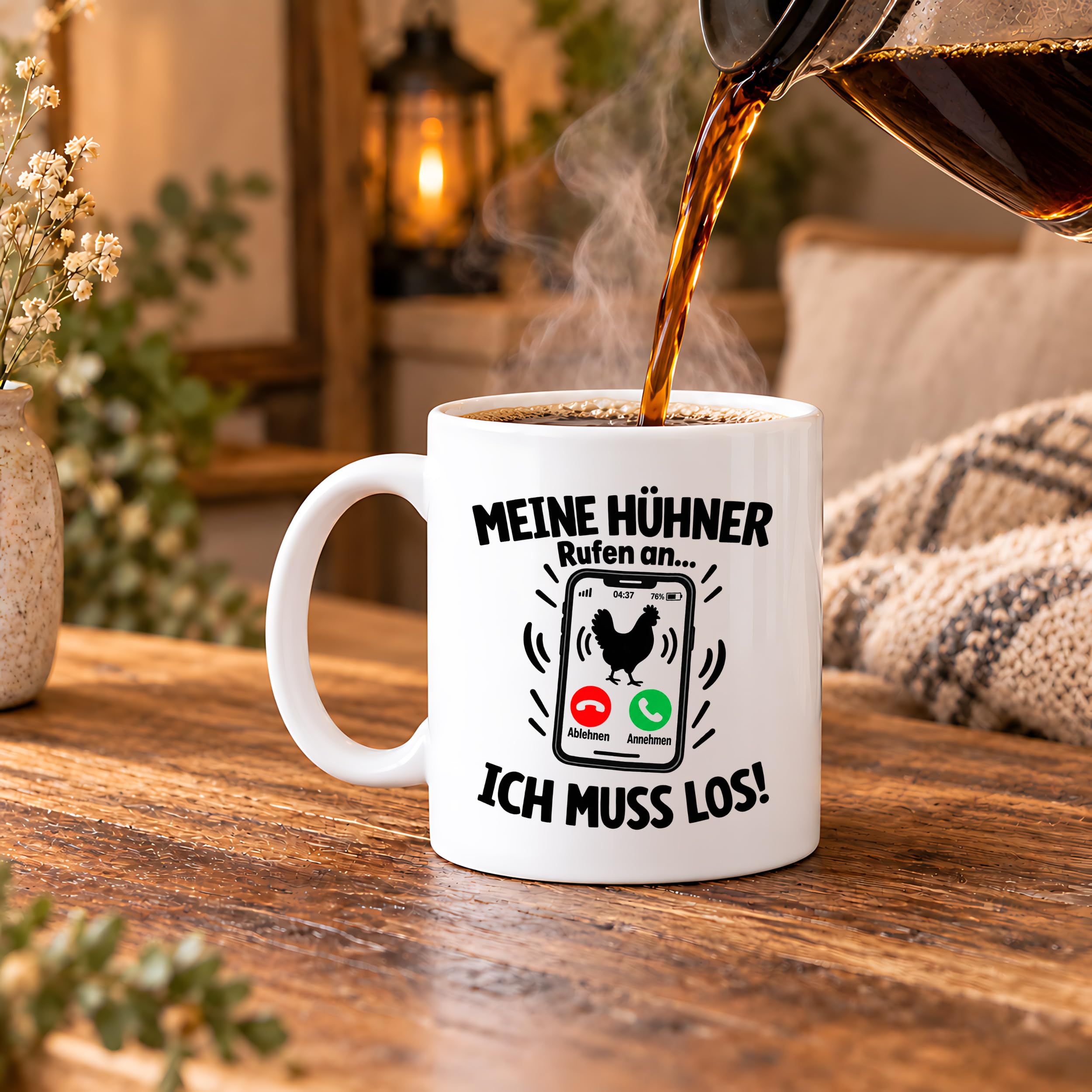 Herzbotschaft Kaffeetasse Meine Hühner rufen an ich muss los Tasse Geschenk