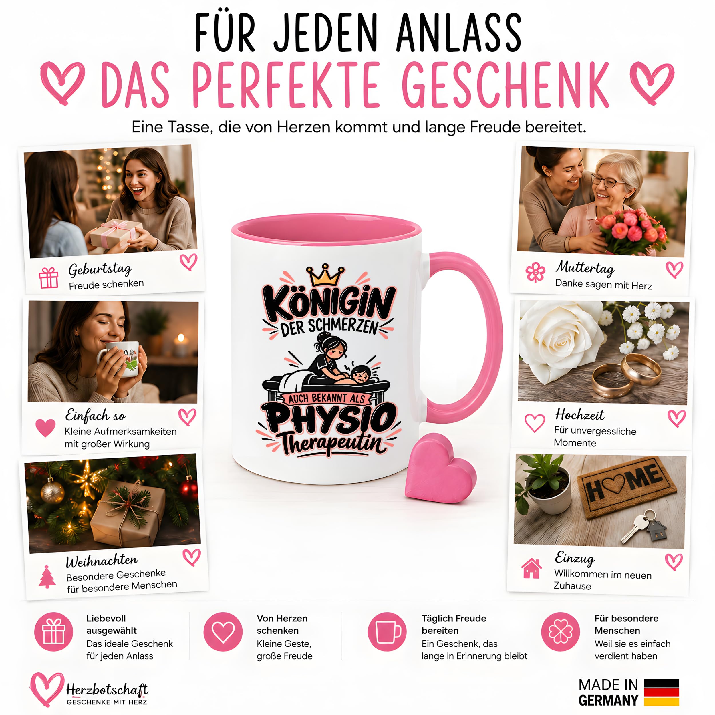 Herzbotschaft Tasse Physiotherapeutin Königin der Schmerzen Kaffeetasse