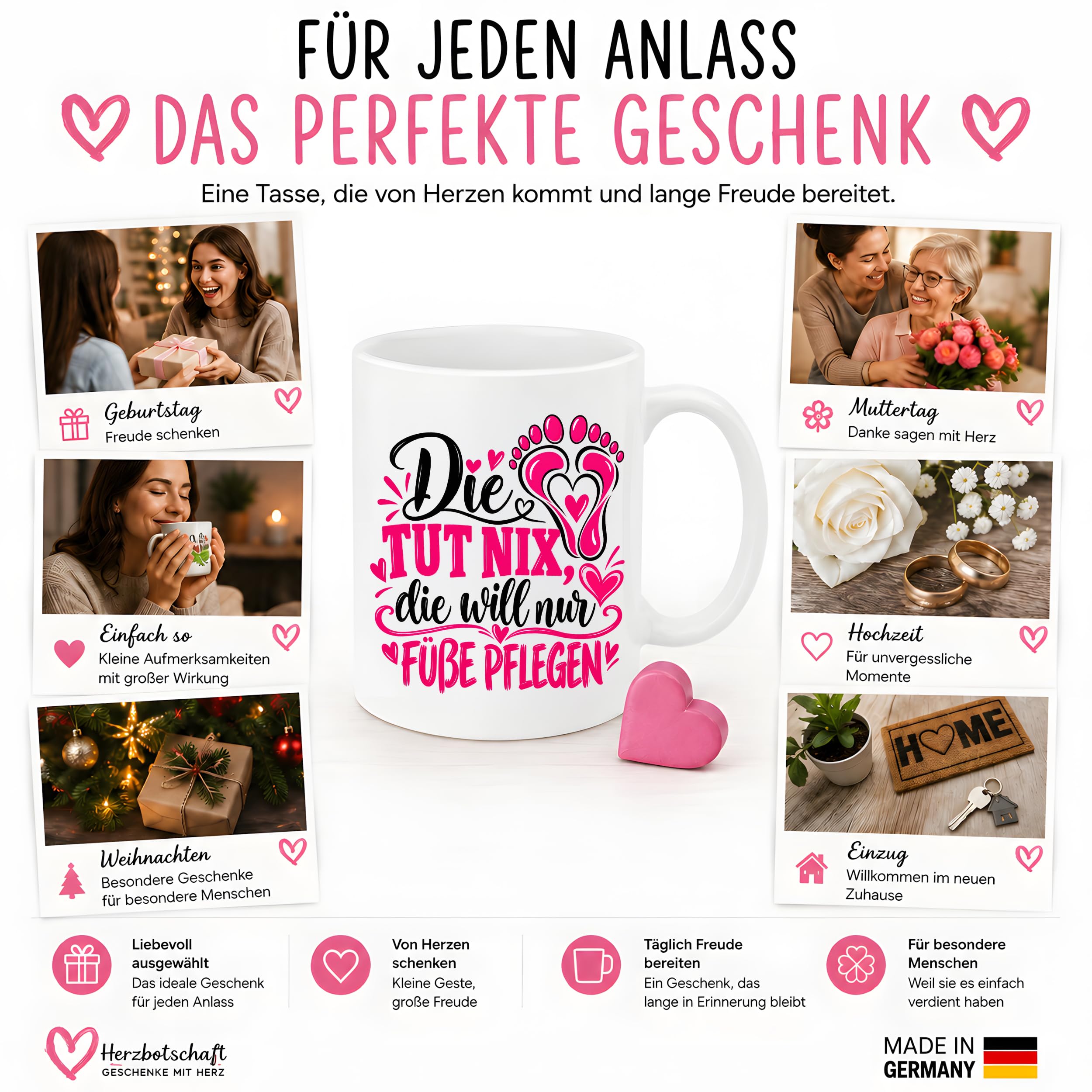 Herzbotschaft Tasse für Fußpflege - Die tut nix die will nur Füße pflegen