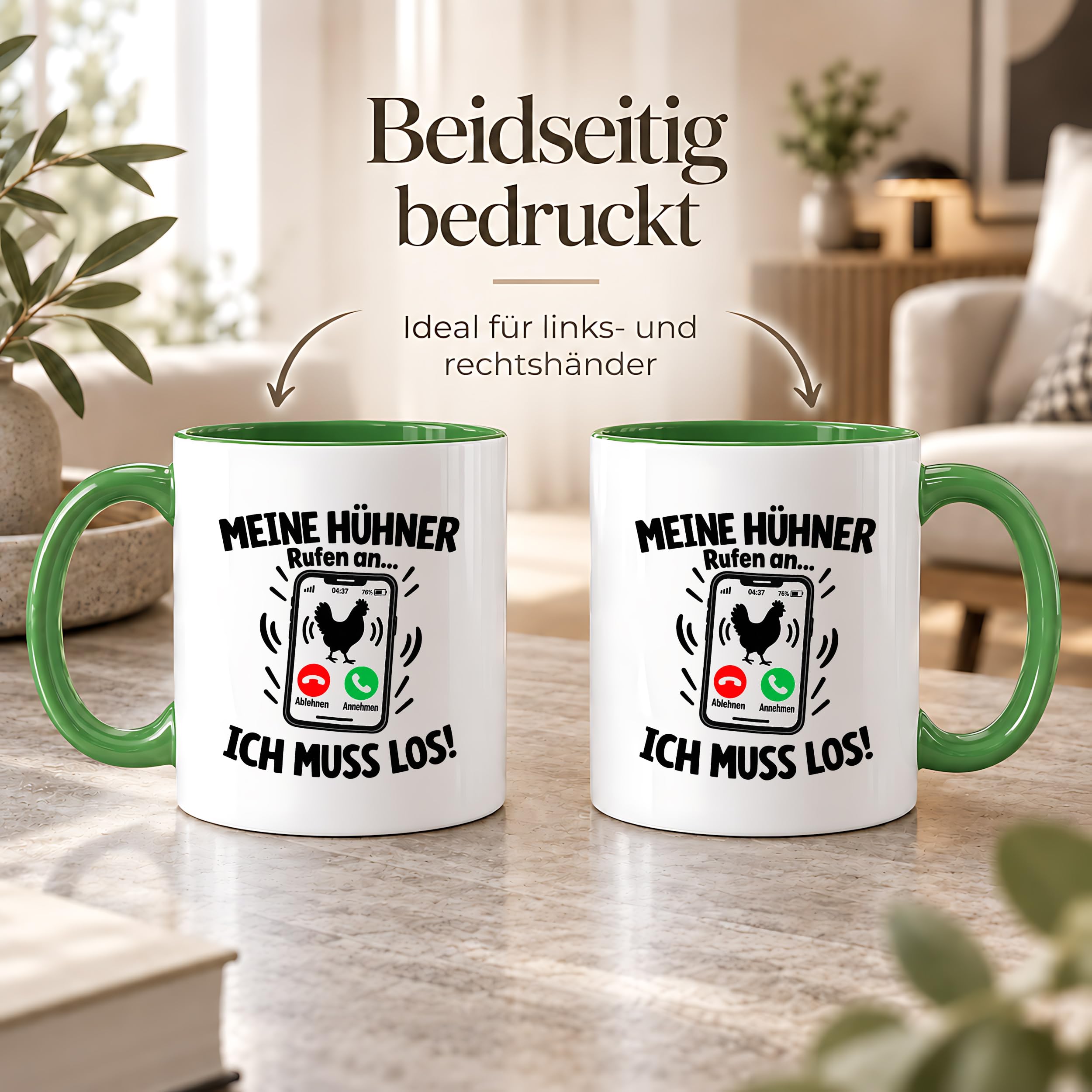 Herzbotschaft Kaffeetasse Meine Hühner rufen an ich muss los Tasse Geschenk