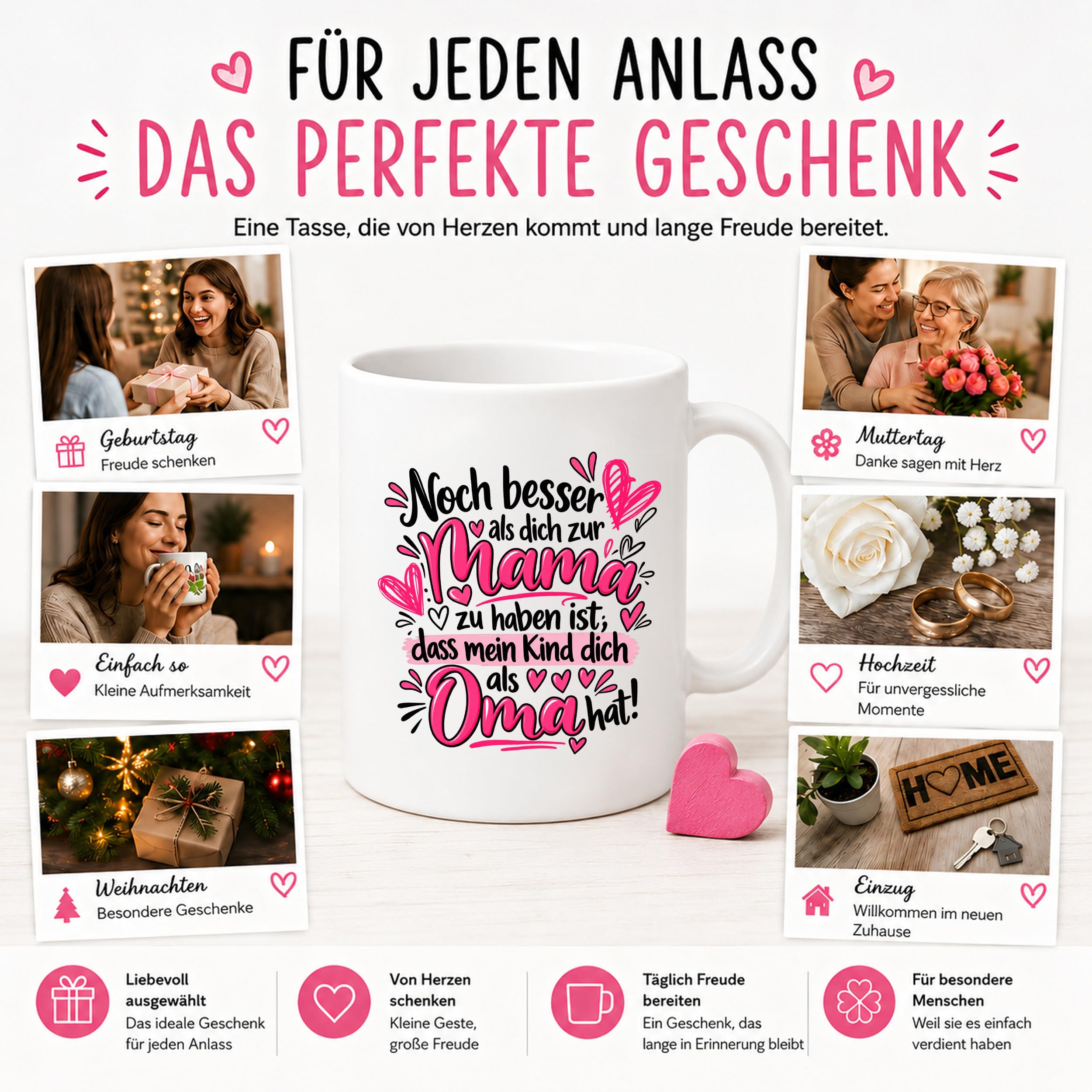 Herzbotschaft Tasse Geschenk Beste Oma der Welt Kaffeetasse