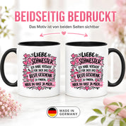 Herzbotschaft Tasse Geschenk Beste Schwester Kaffeetasse Geschwister