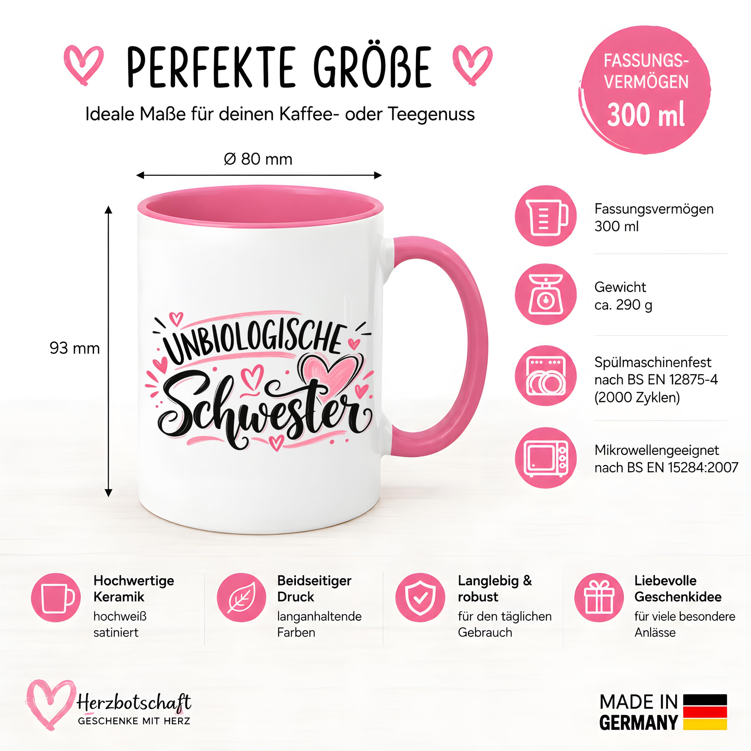 Herzbotschaft Tasse für beste Freundin Kaffeetasse Unbiologische Schwester