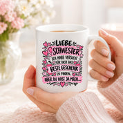 Herzbotschaft Tasse Geschenk Beste Schwester Kaffeetasse Geschwister