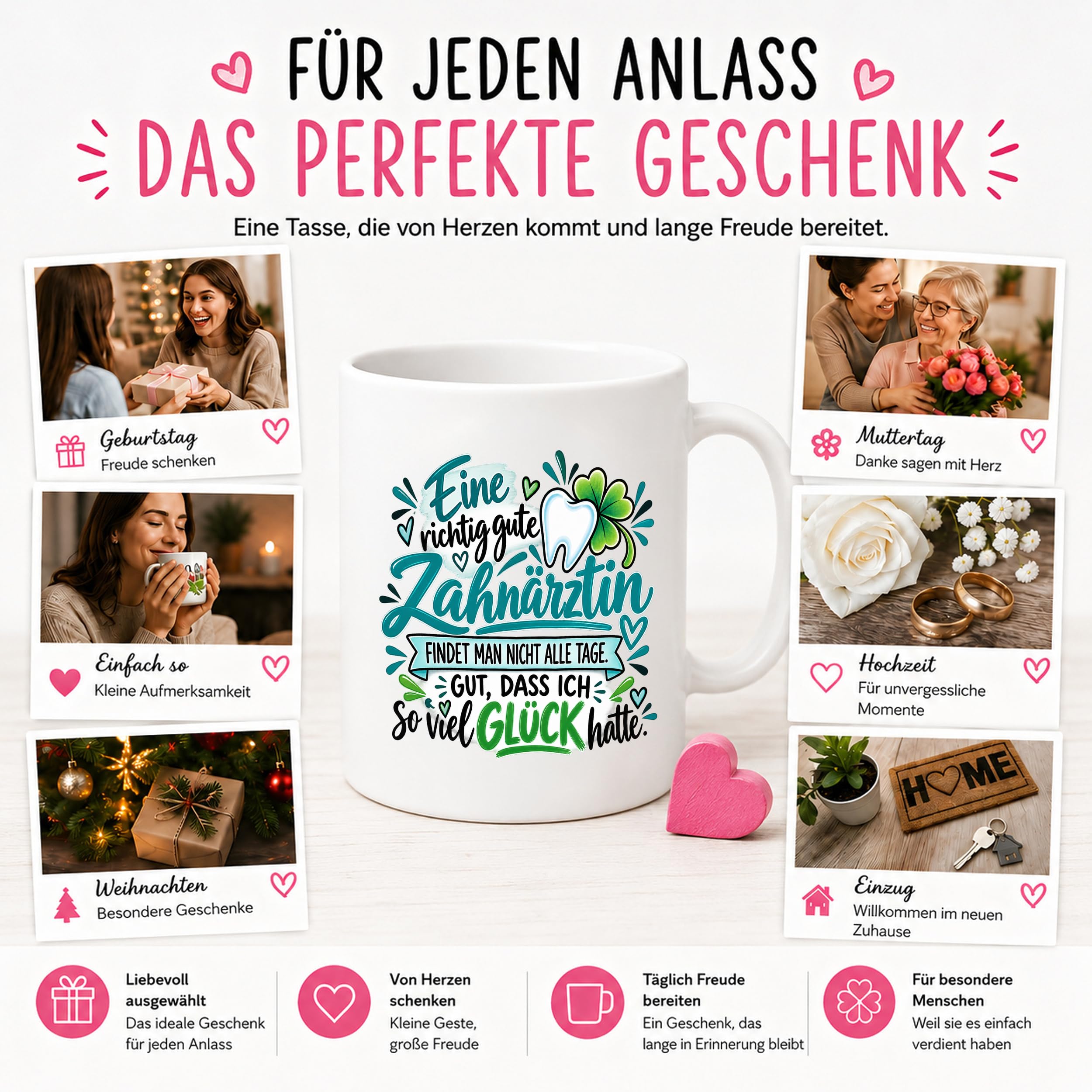 Herzbotschaft Zahnärztin Tasse Danke Kaffeetasse Geschenk in Zahnarztpraxis