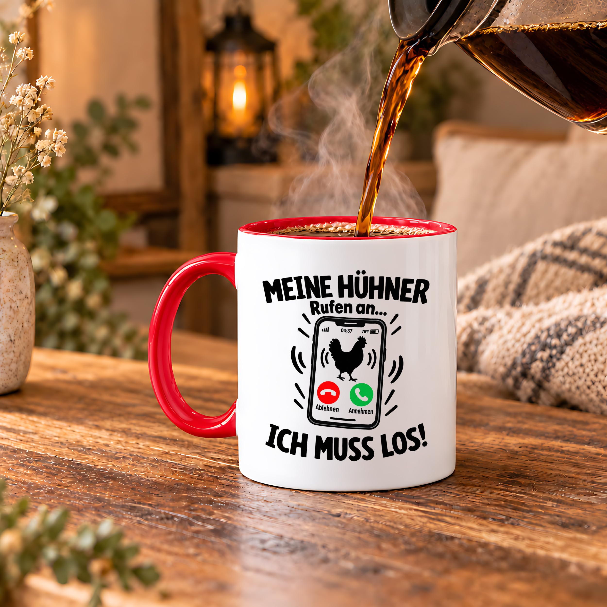 Herzbotschaft Kaffeetasse Meine Hühner rufen an ich muss los Tasse Geschenk