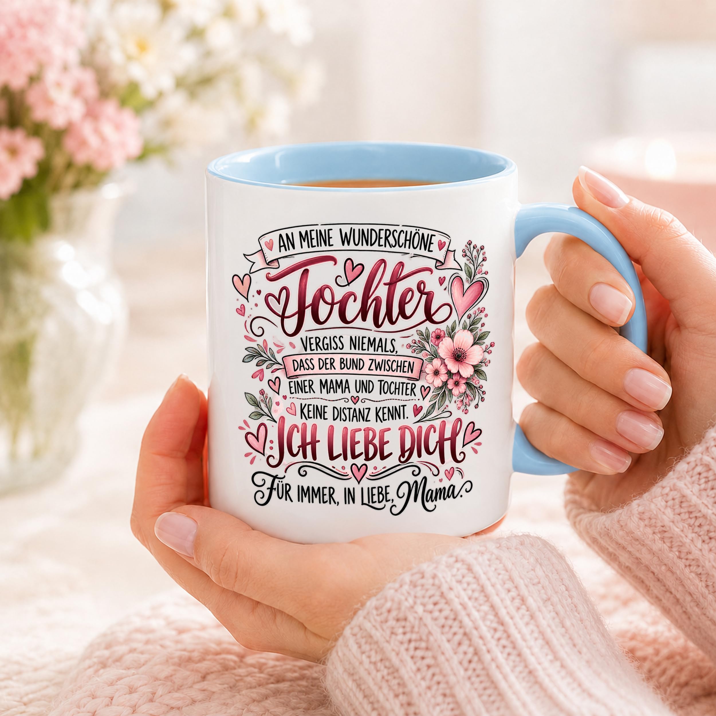 Herzbotschaft Tochter Tasse Geschenk von Mama Kaffeetasse hübsche Tochter