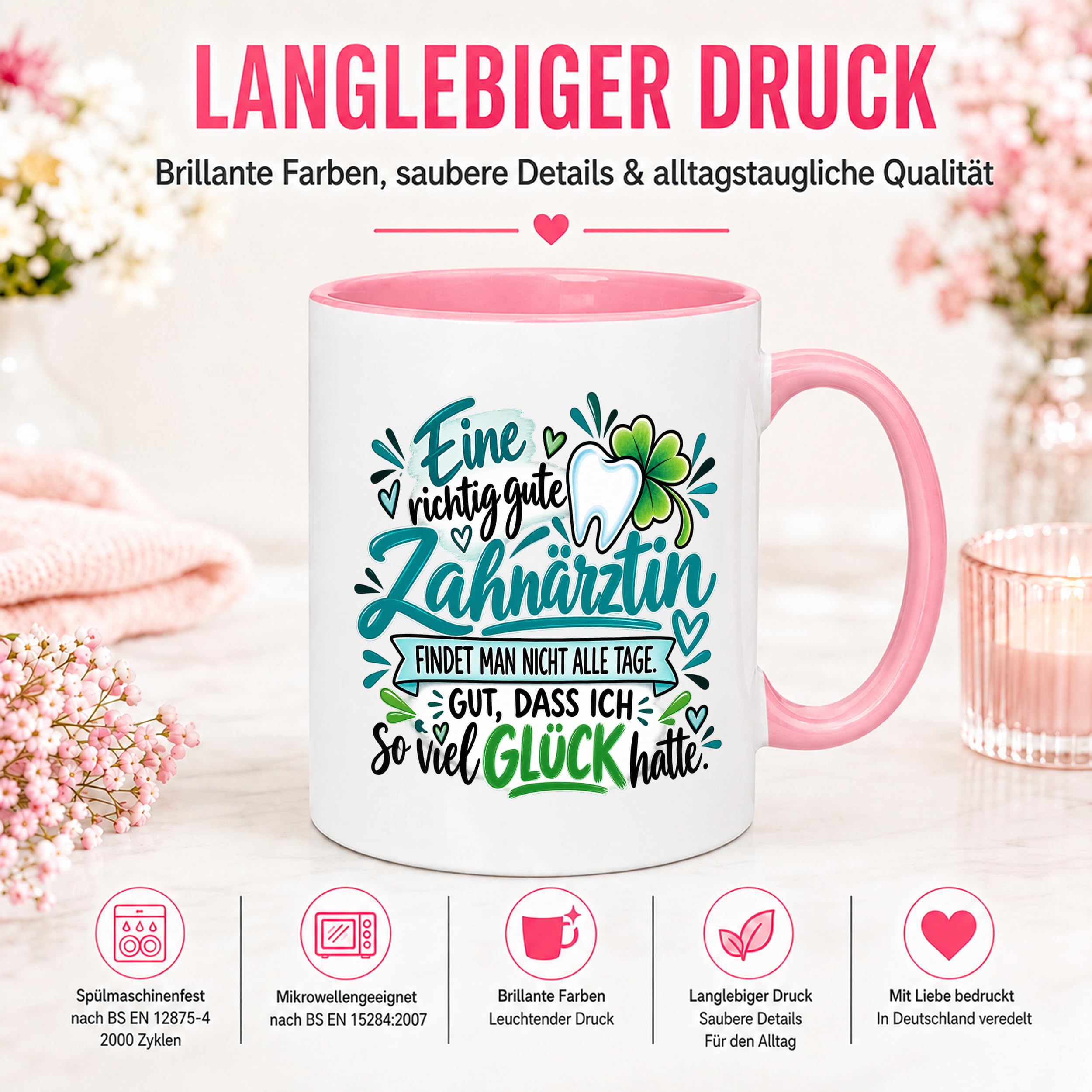 Herzbotschaft Zahnärztin Tasse Danke Kaffeetasse Geschenk in Zahnarztpraxis