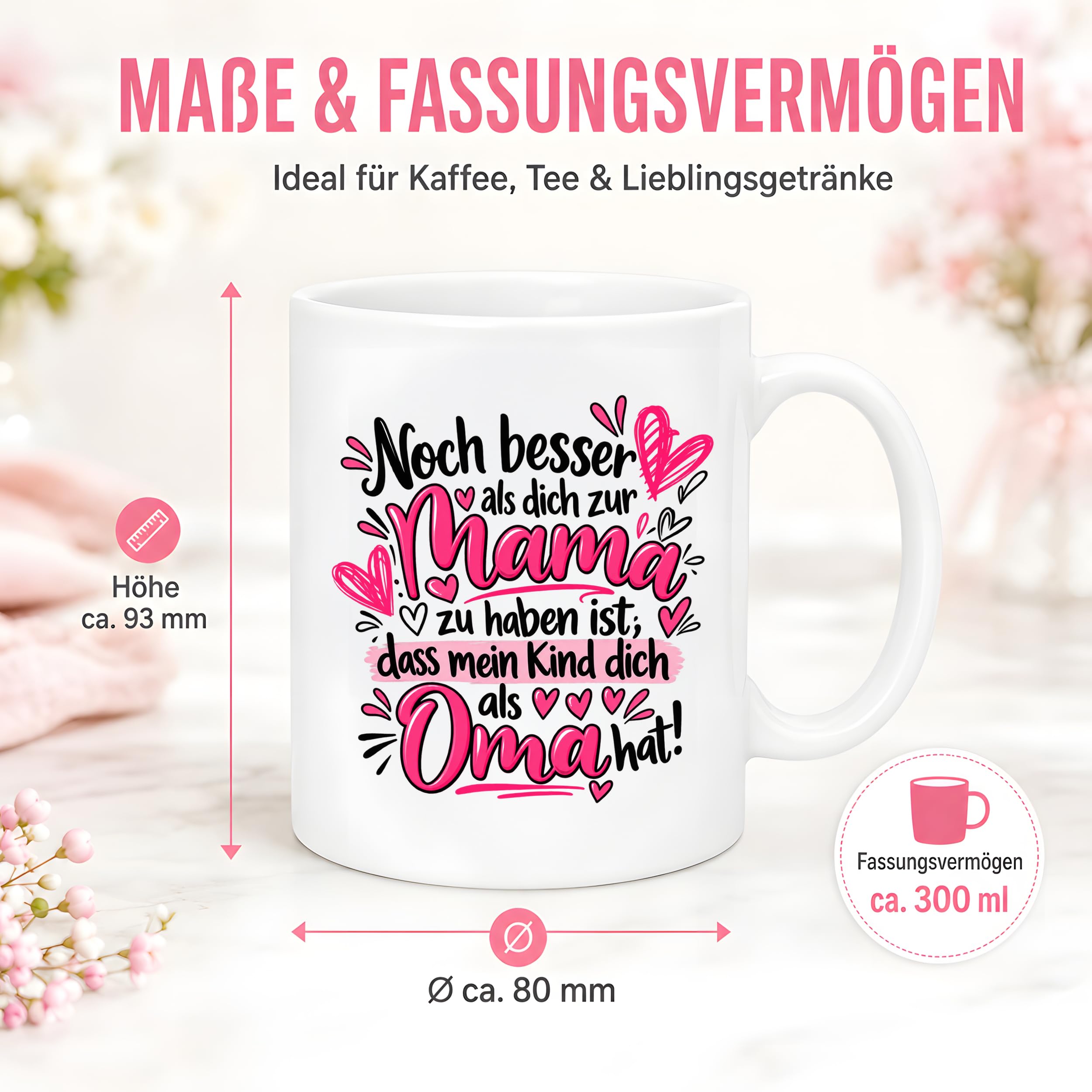 Herzbotschaft Tasse Geschenk Beste Oma der Welt Kaffeetasse