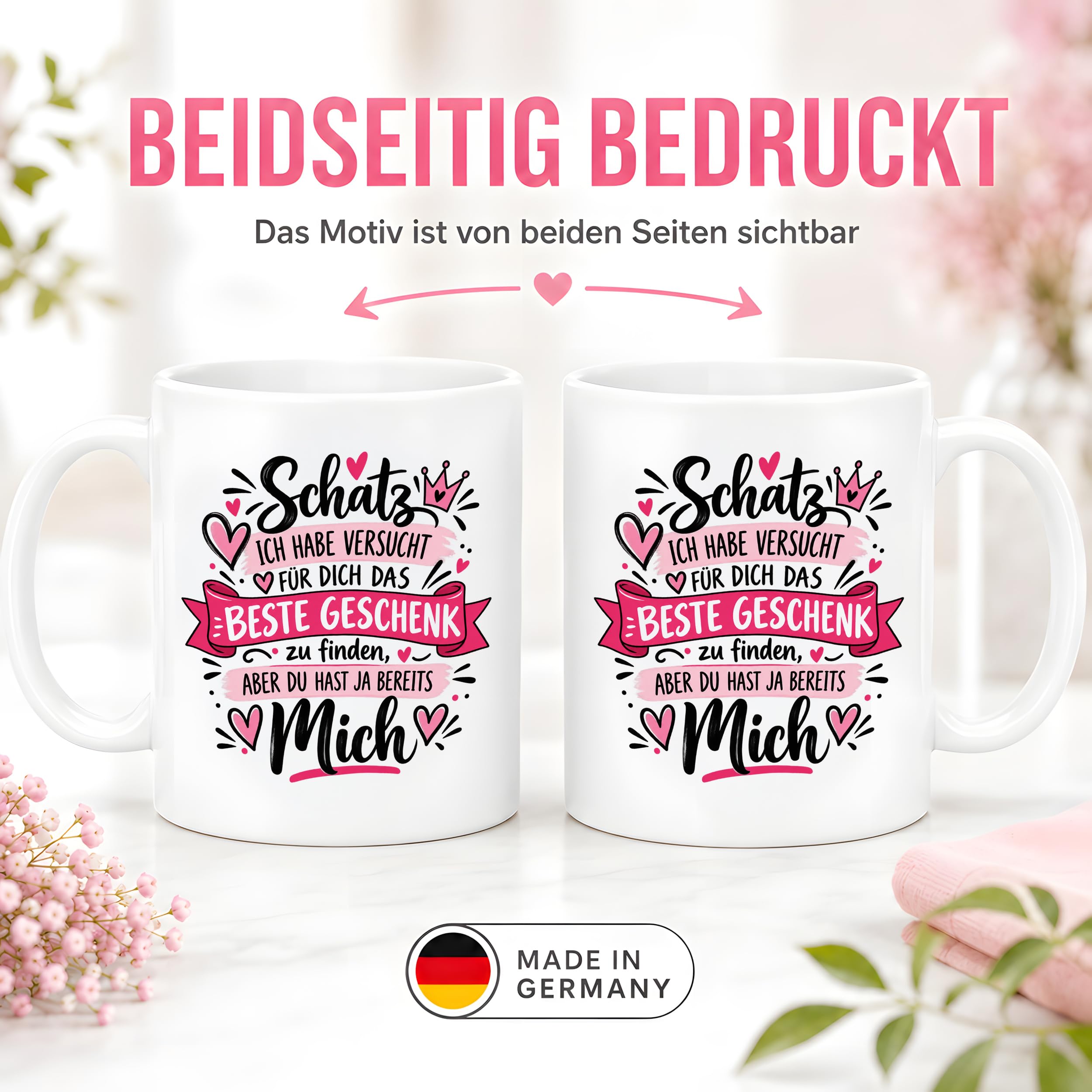 Herzbotschaft Tasse Schatz mit Spruch Das perfekte Geschenk Partner