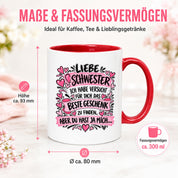 Herzbotschaft Tasse Geschenk Beste Schwester Kaffeetasse Geschwister