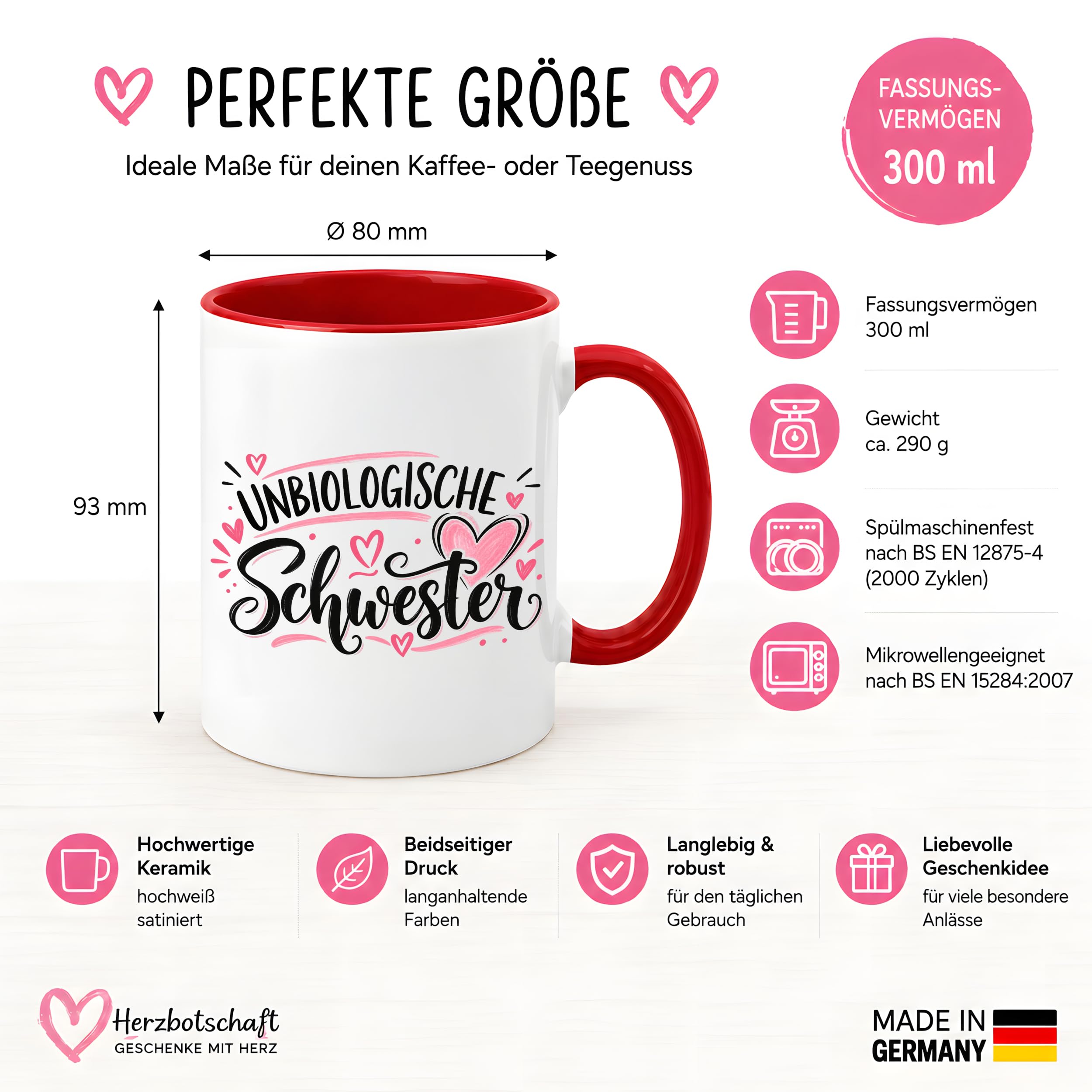 Herzbotschaft Tasse für beste Freundin Kaffeetasse Unbiologische Schwester