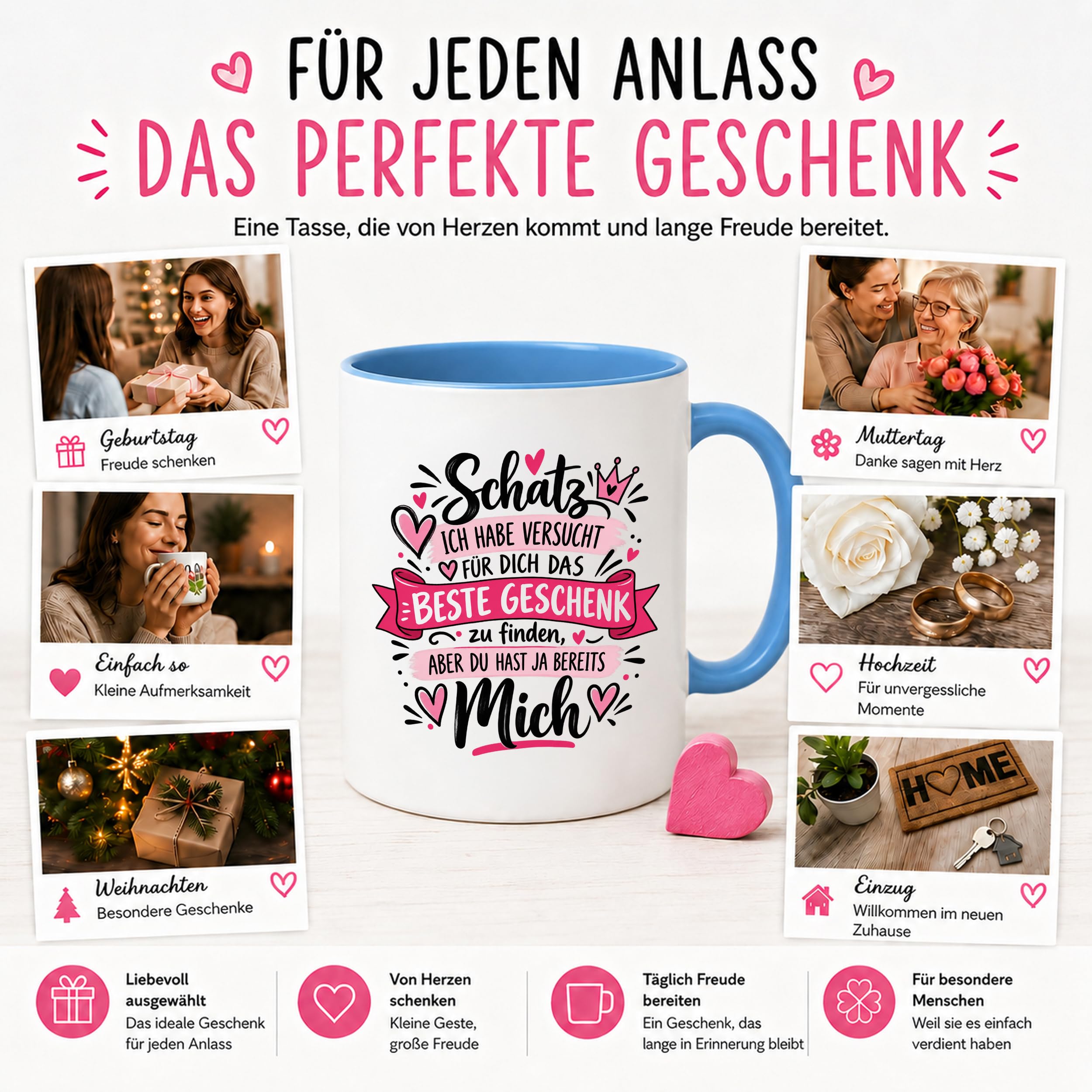 Herzbotschaft Tasse Schatz mit Spruch Das perfekte Geschenk Partner