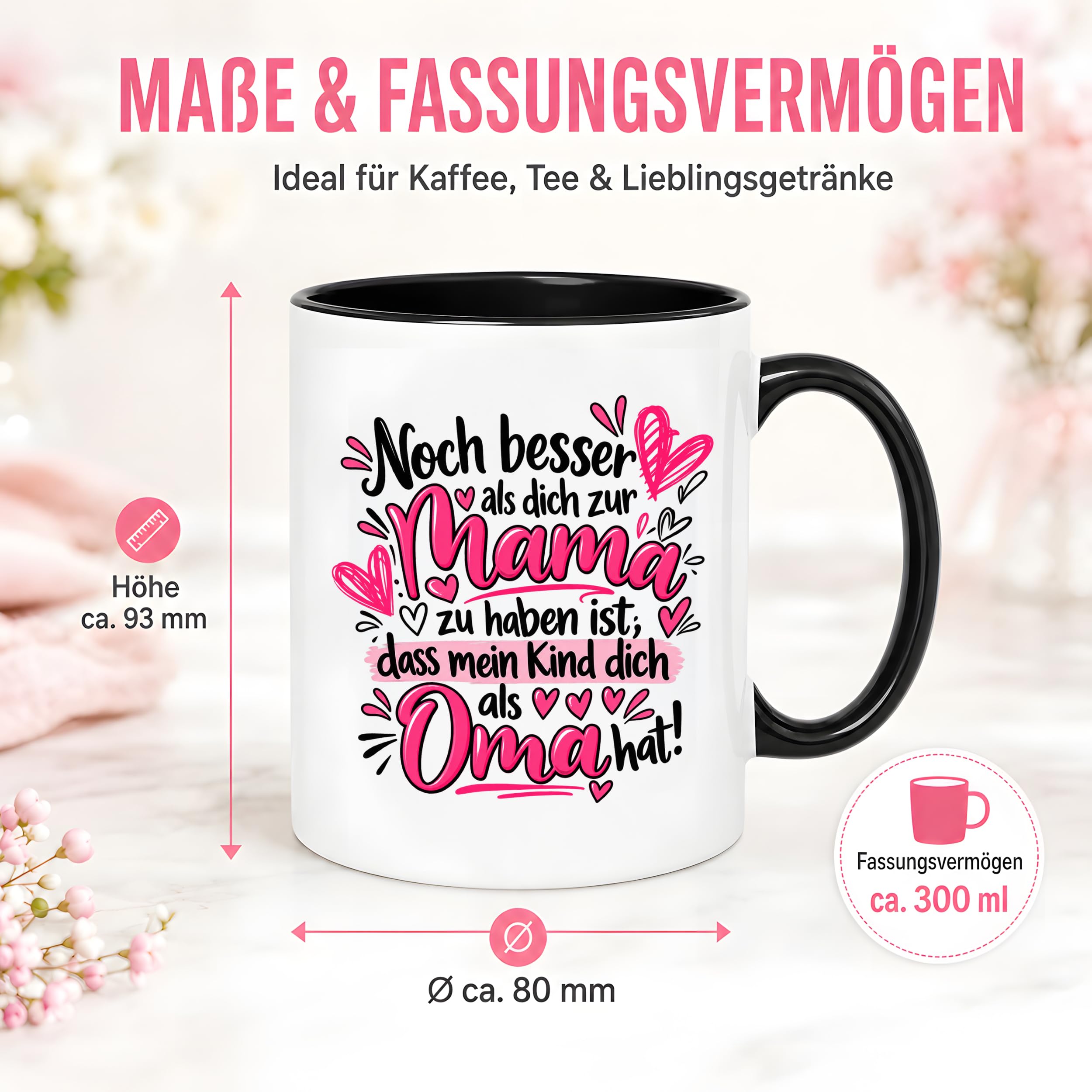 Herzbotschaft Tasse Geschenk Beste Oma der Welt Kaffeetasse