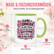 Herzbotschaft Tasse Geschenk Beste Schwester Kaffeetasse Geschwister