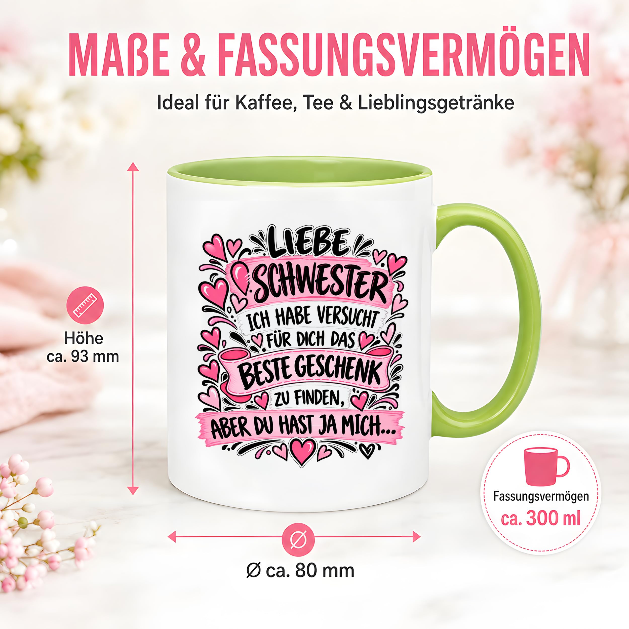 Herzbotschaft Tasse Geschenk Beste Schwester Kaffeetasse Geschwister