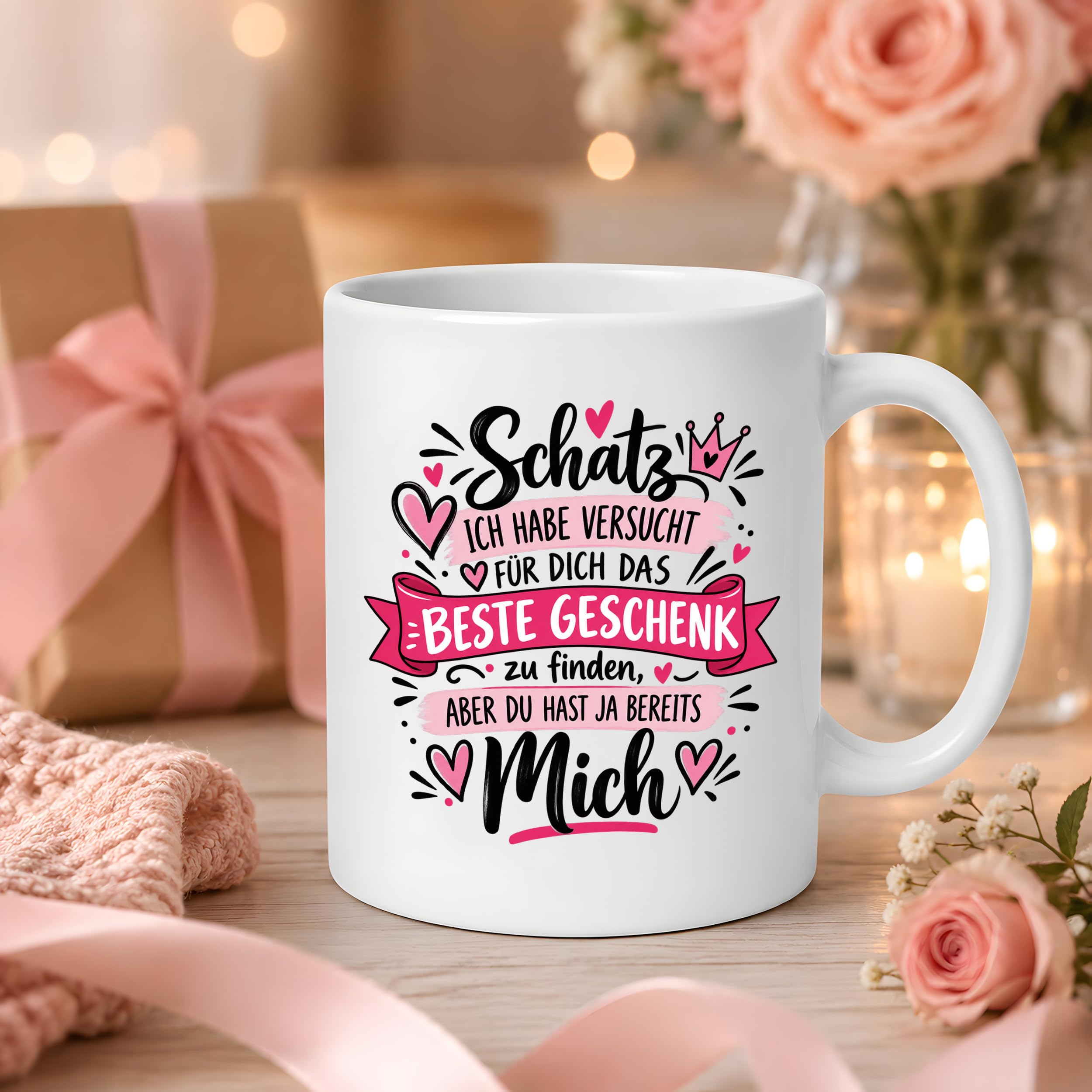 Herzbotschaft Tasse Schatz mit Spruch Das perfekte Geschenk Partner