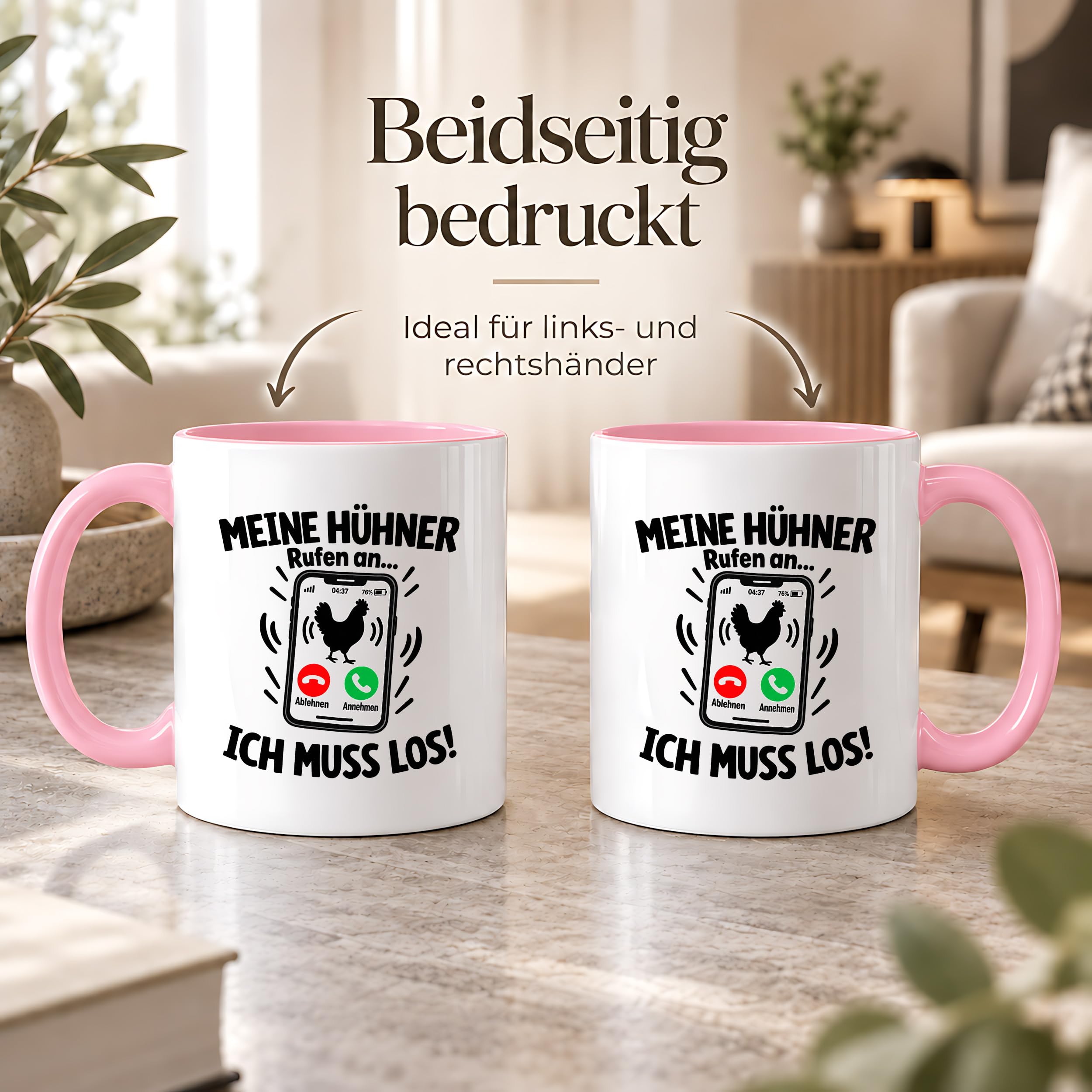 Herzbotschaft Kaffeetasse Meine Hühner rufen an ich muss los Tasse Geschenk