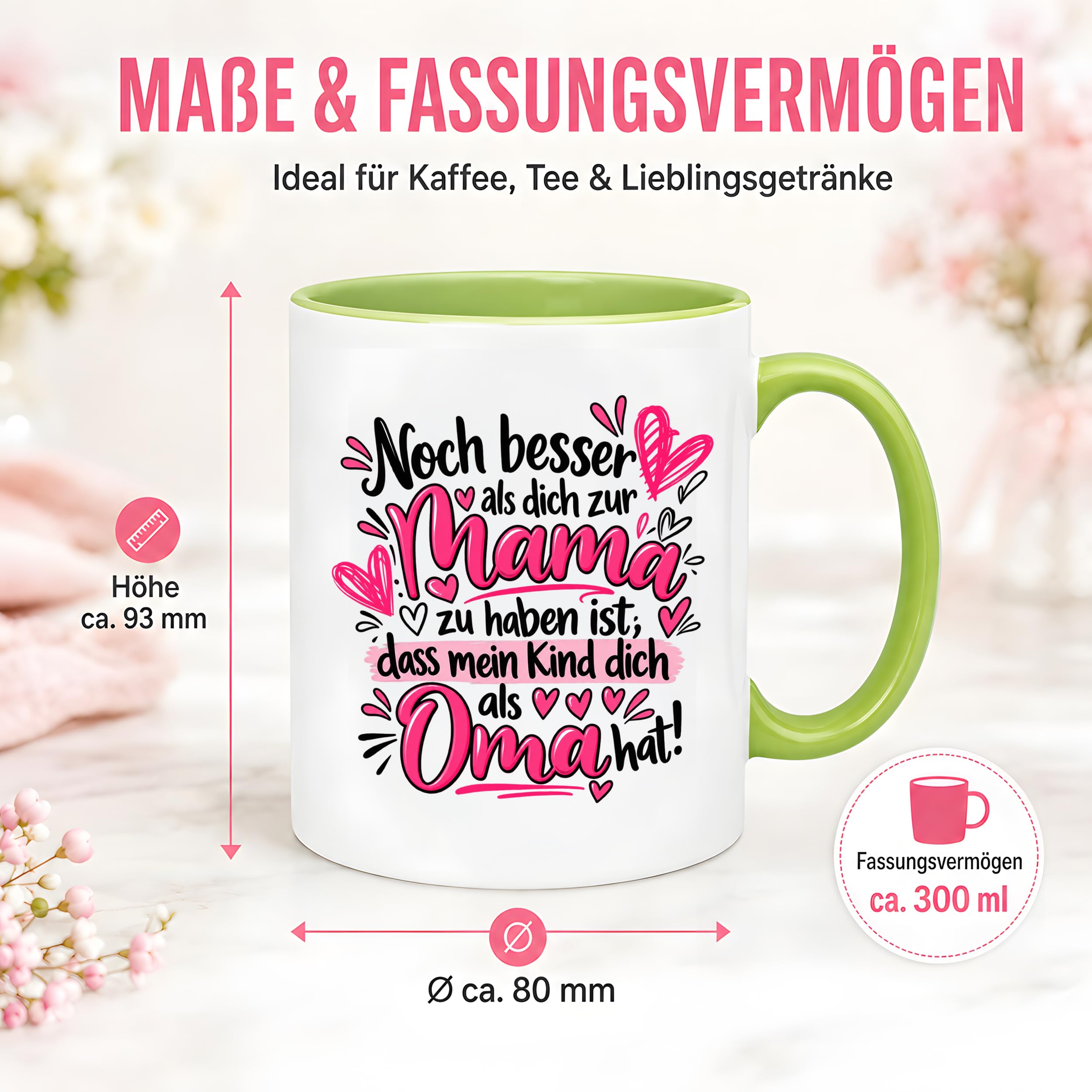 Herzbotschaft Tasse Geschenk Beste Oma der Welt Kaffeetasse