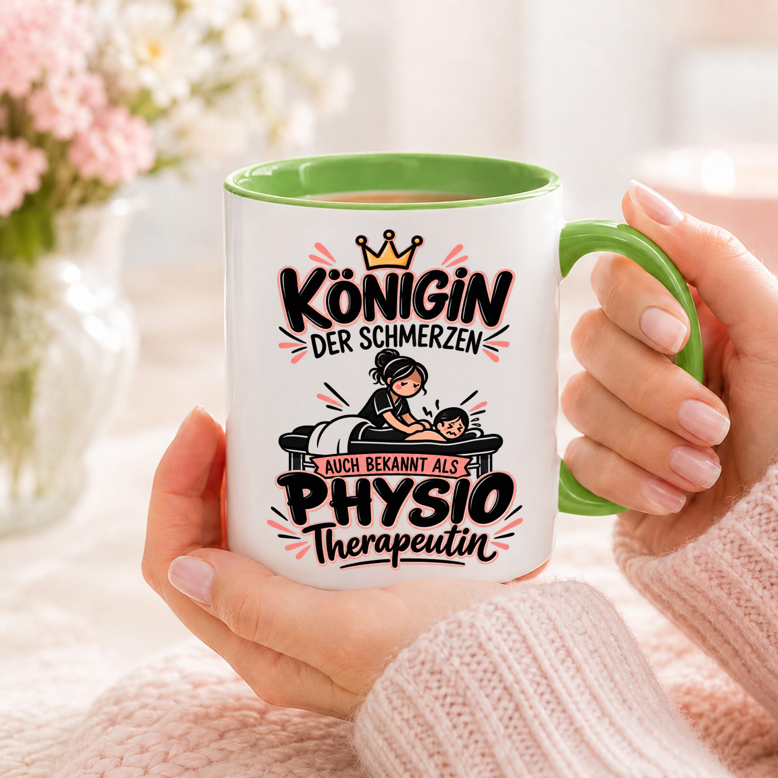 Herzbotschaft Tasse Physiotherapeutin Königin der Schmerzen Kaffeetasse