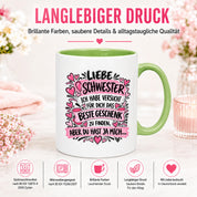 Herzbotschaft Tasse Geschenk Beste Schwester Kaffeetasse Geschwister