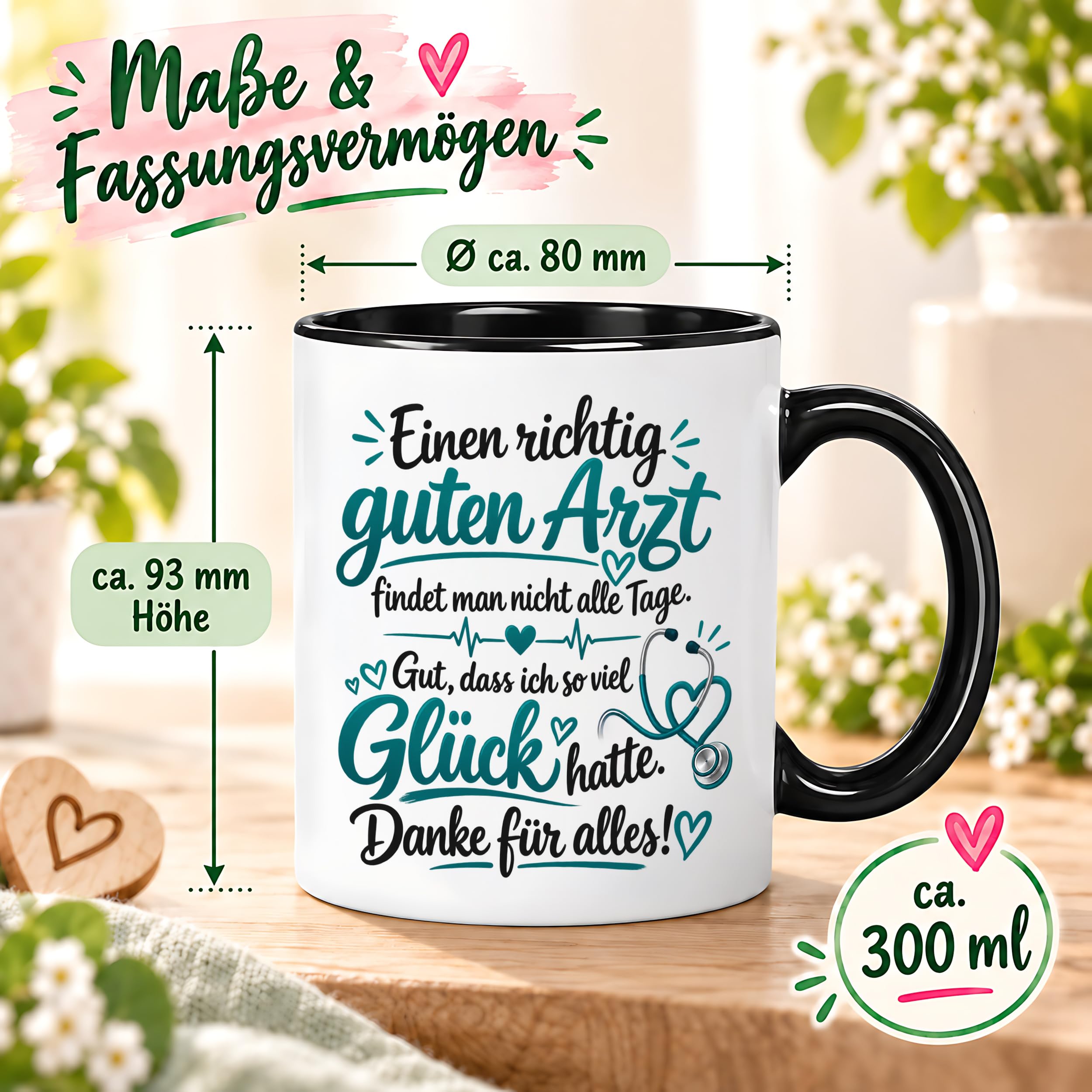 Herzbotschaft Tasse Kaffeetasse für Ärzte - Danke Geschenk für guten Arzt
