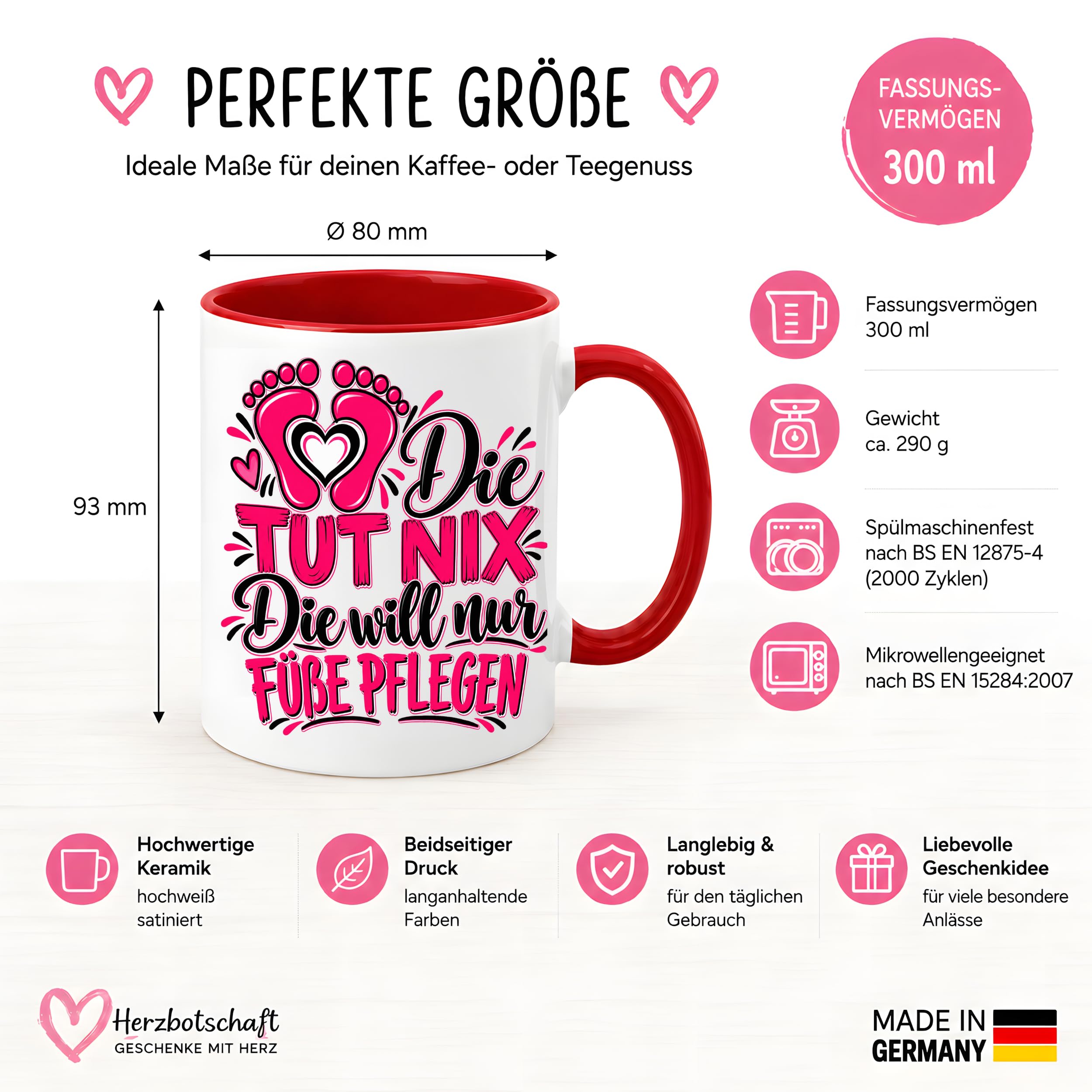 Herzbotschaft Tasse Fußpflege Kaffeetasse für Podologin mit lustigem Spruch