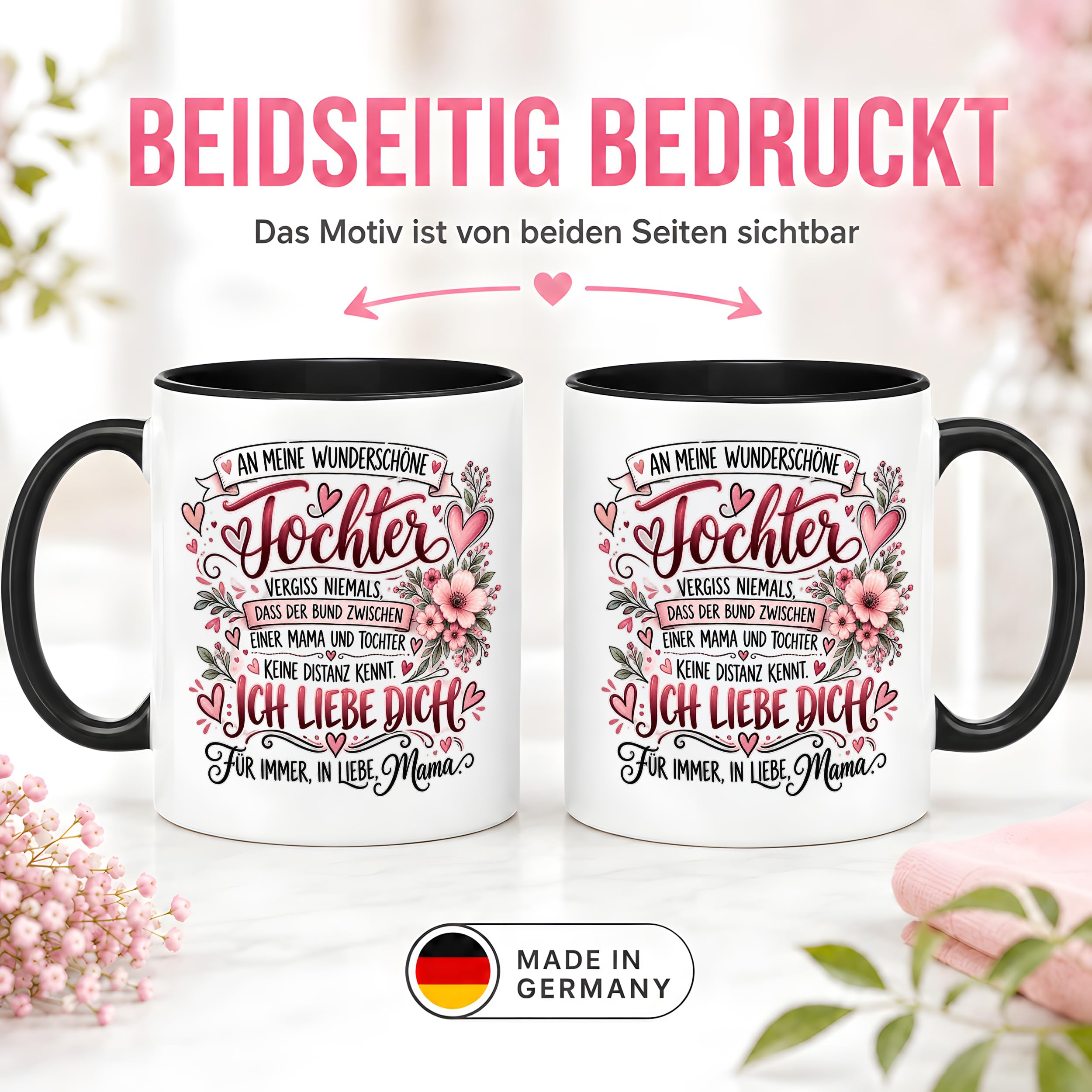 Herzbotschaft Tochter Tasse Geschenk von Mama Kaffeetasse hübsche Tochter