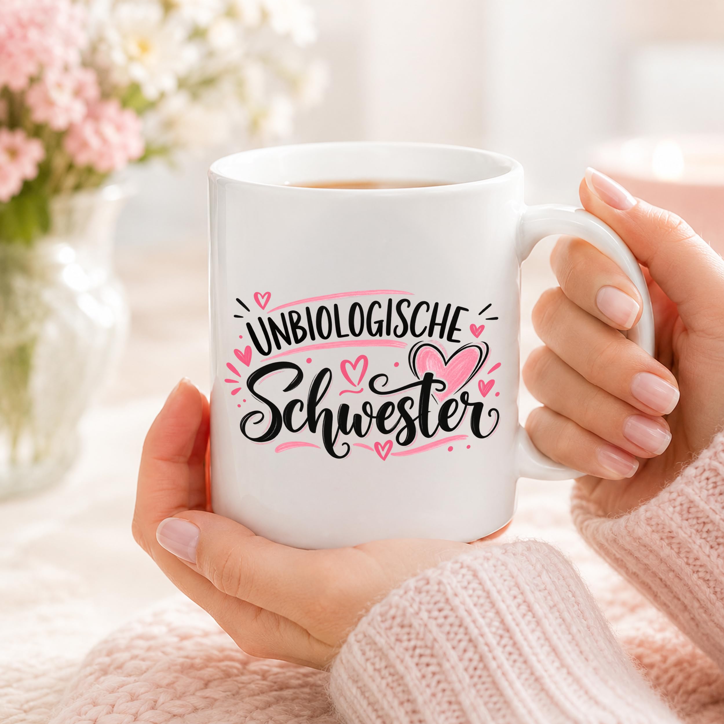 Herzbotschaft Tasse für beste Freundin Kaffeetasse Unbiologische Schwester