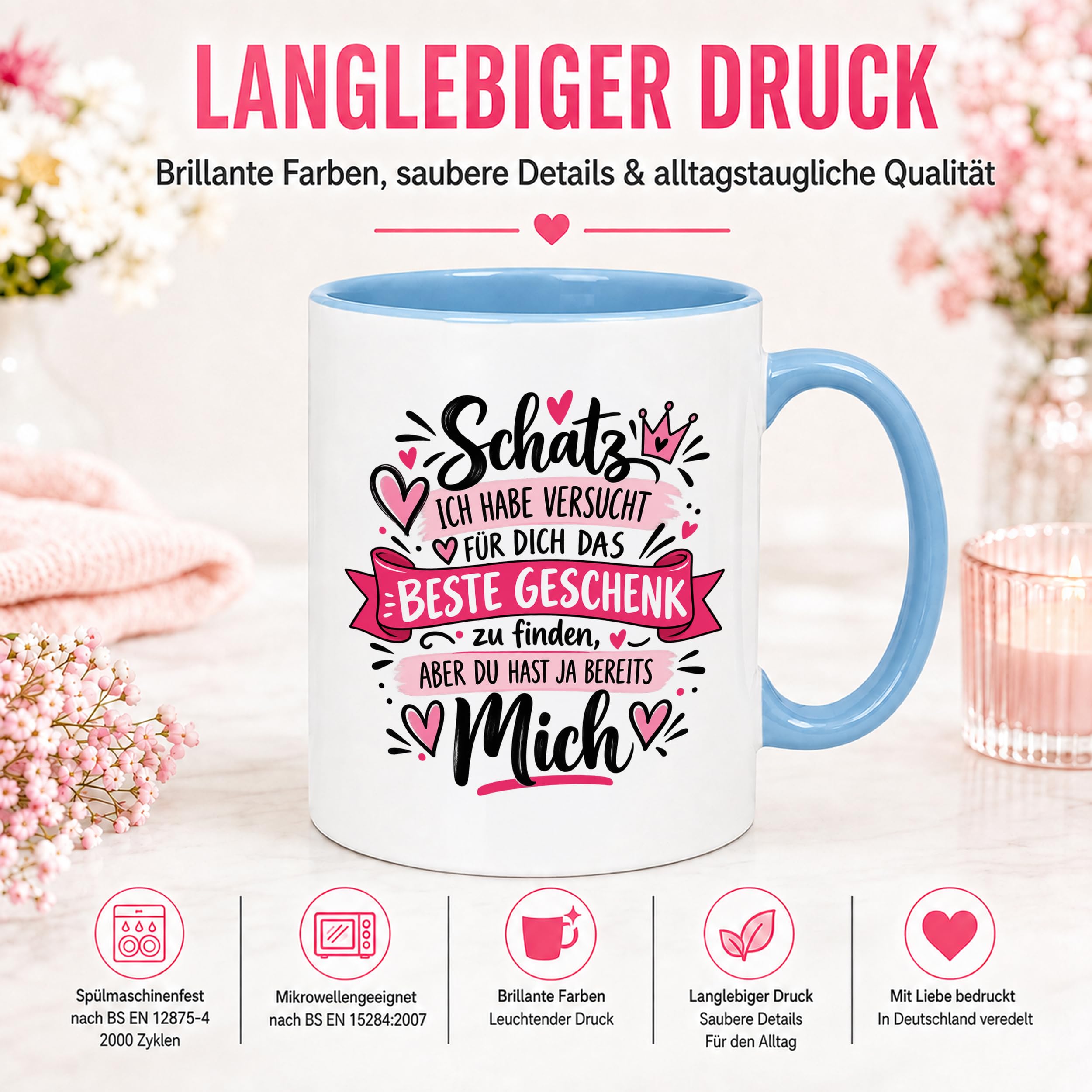 Herzbotschaft Tasse Schatz mit Spruch Das perfekte Geschenk Partner