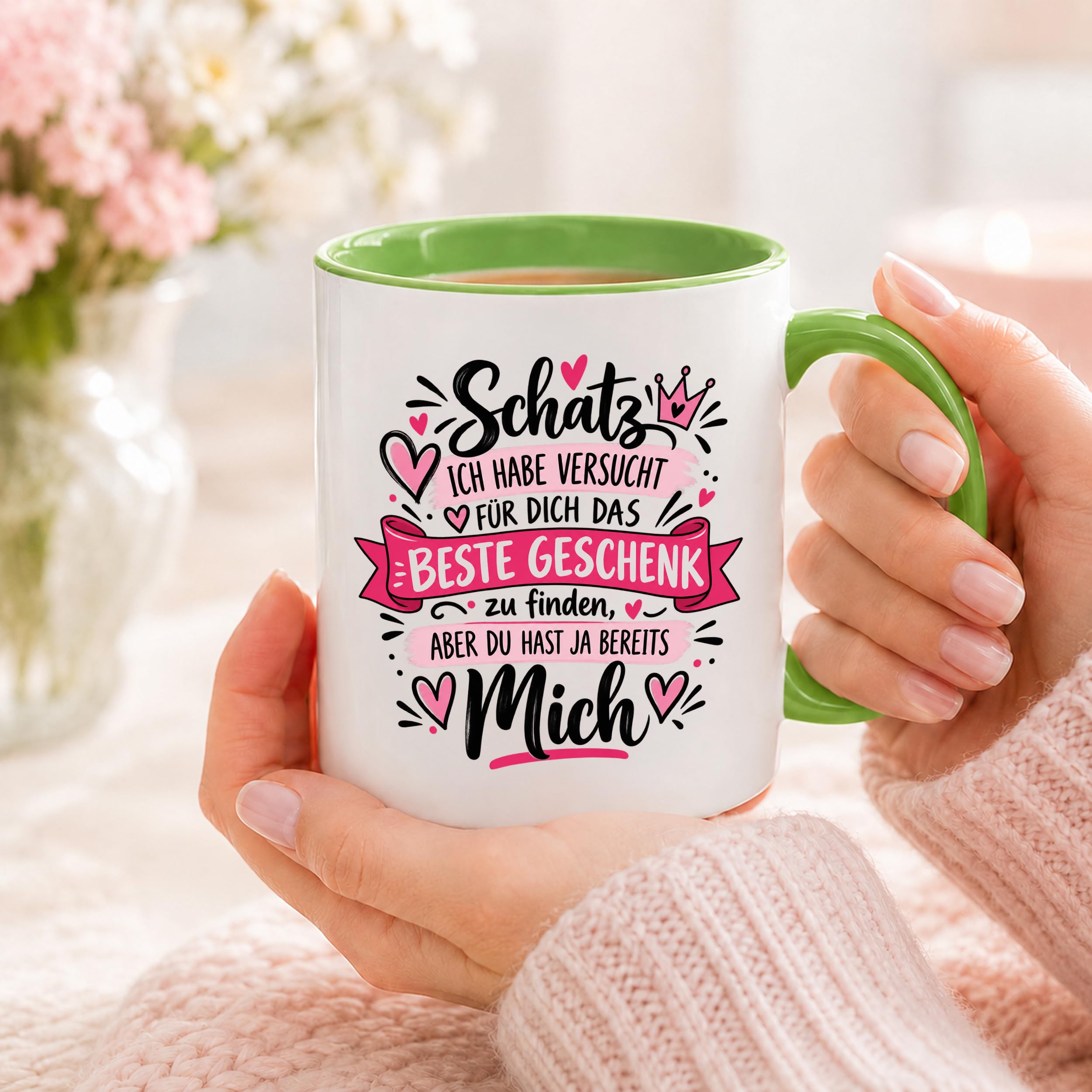 Herzbotschaft Tasse Schatz mit Spruch Das perfekte Geschenk Partner