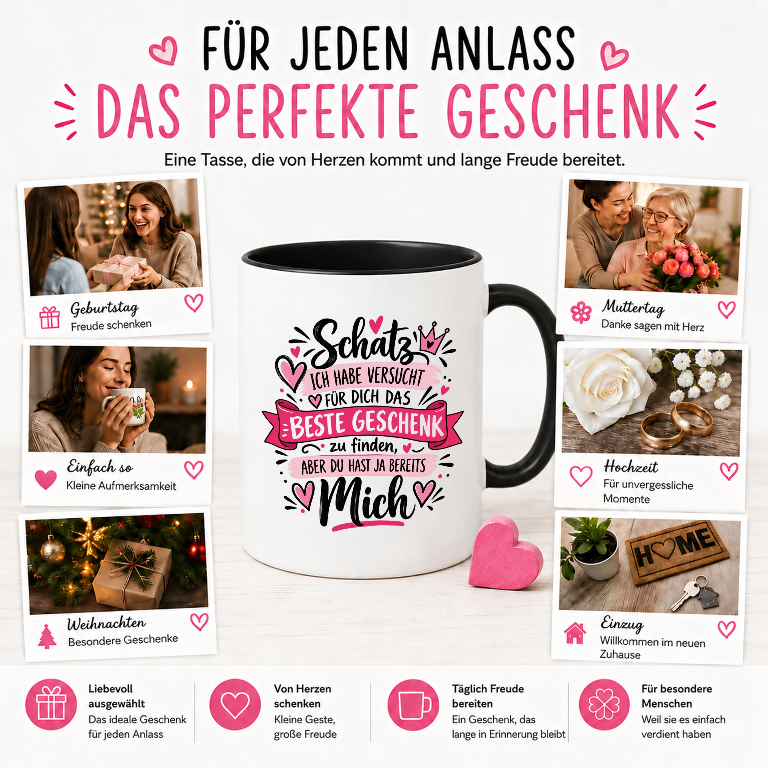Herzbotschaft Tasse Schatz mit Spruch Das perfekte Geschenk Partner