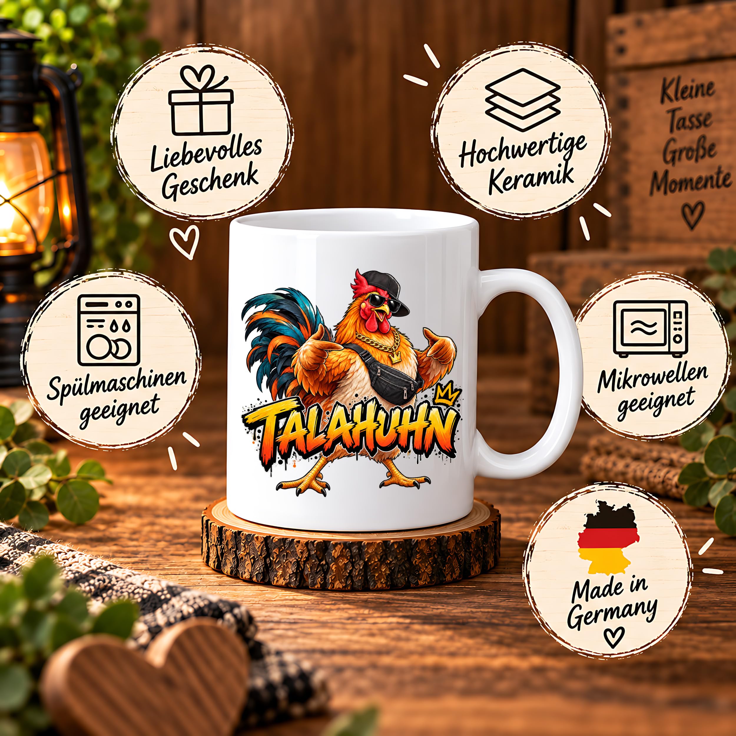 Herzbotschaft Tasse Talahuhn Hahn Lustige Kaffeetasse Tala Huhn Talahon