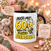 Herzbotschaft Tasse 60. Geburtstag Flottes Bienchen Geschenk für Frau