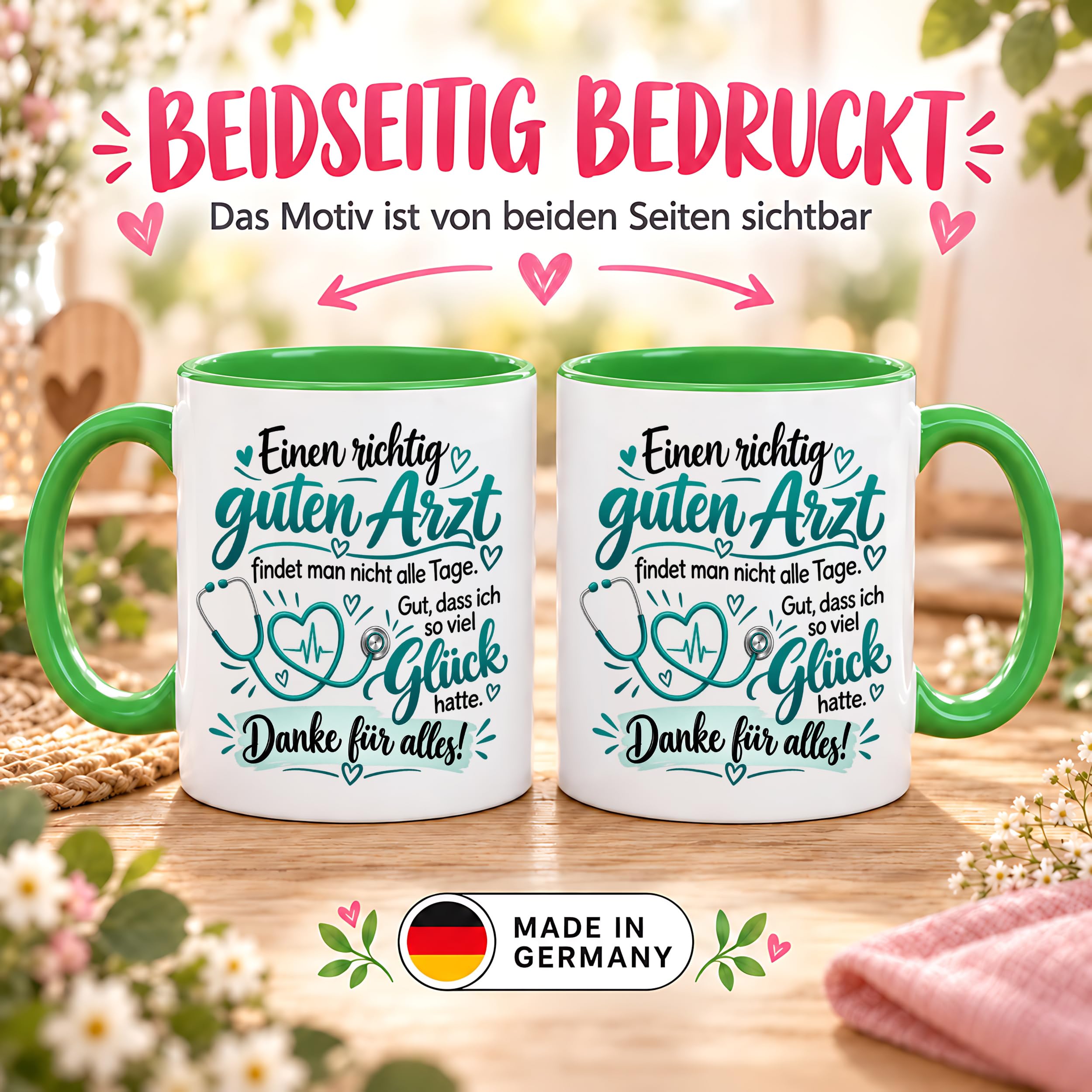 Herzbotschaft Tasse Danke Arzt Geschenk Kaffeetasse für Mediziner Praxis