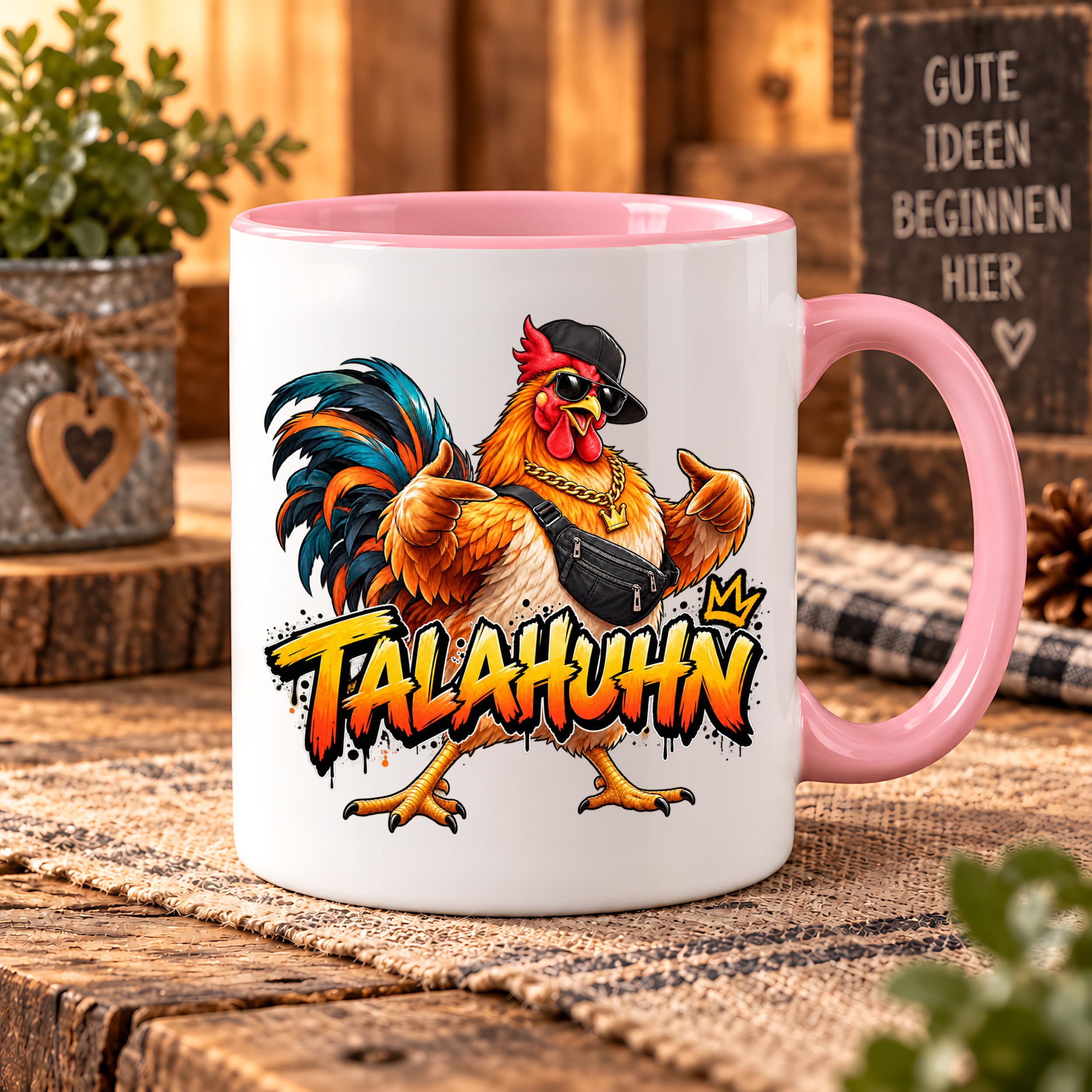 Herzbotschaft Tasse Talahuhn Hahn Lustige Kaffeetasse Tala Huhn Talahon
