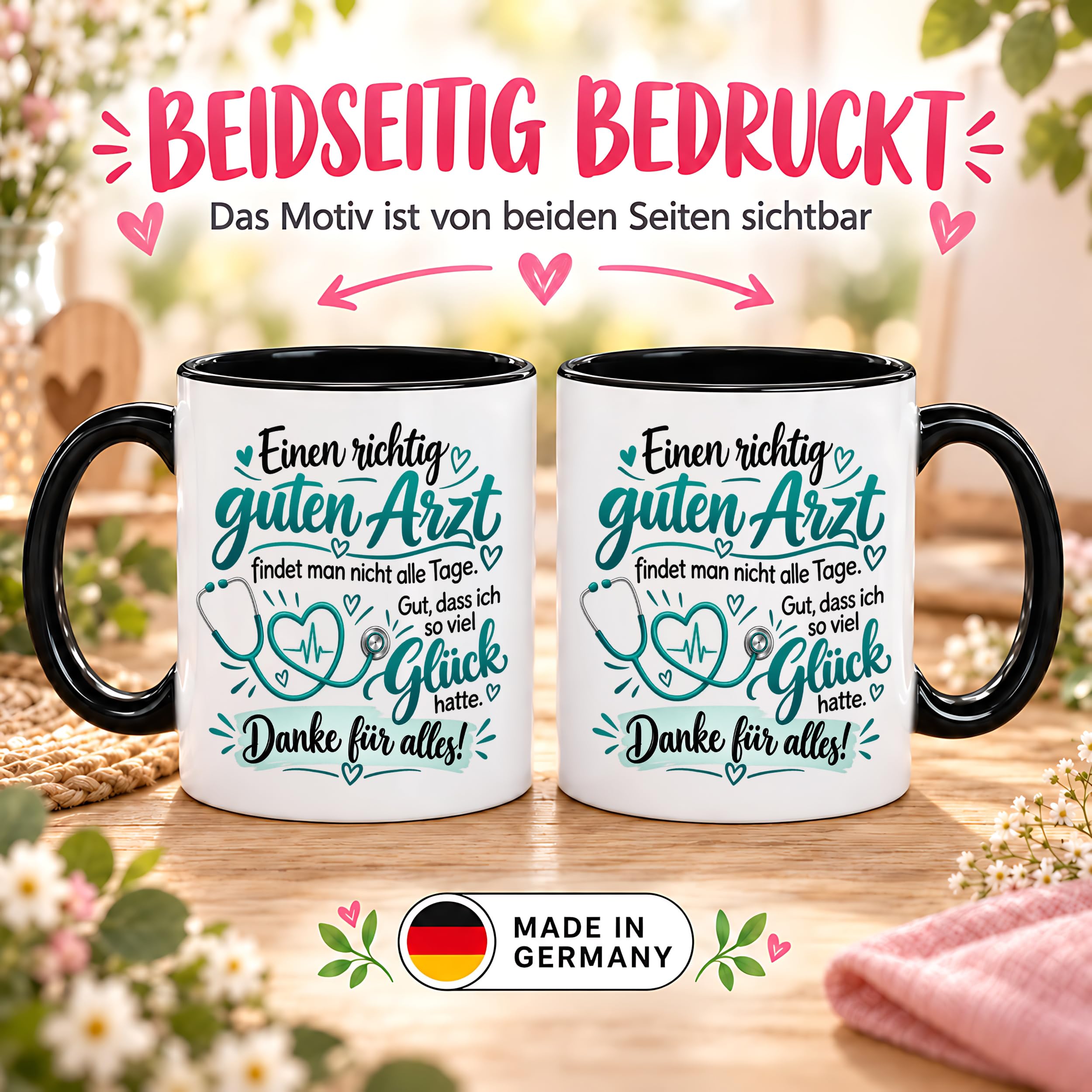 Herzbotschaft Tasse Danke Arzt Geschenk Kaffeetasse für Mediziner Praxis