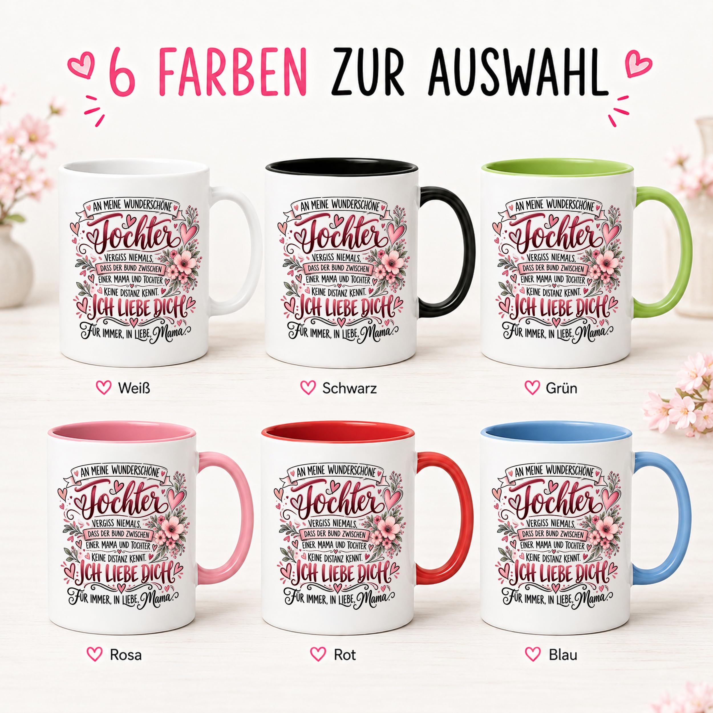 Herzbotschaft Tochter Tasse Geschenk von Mama Kaffeetasse hübsche Tochter