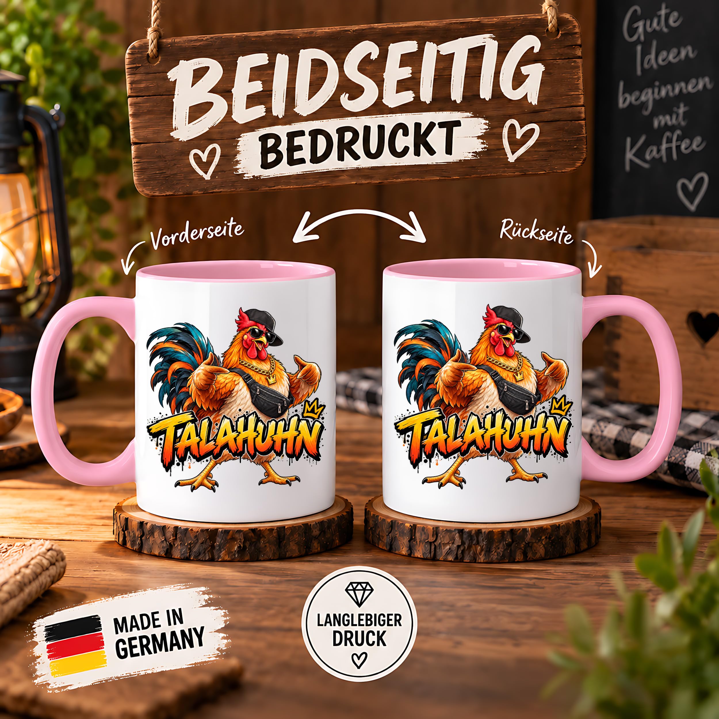 Herzbotschaft Tasse Talahuhn Hahn Lustige Kaffeetasse Tala Huhn Talahon