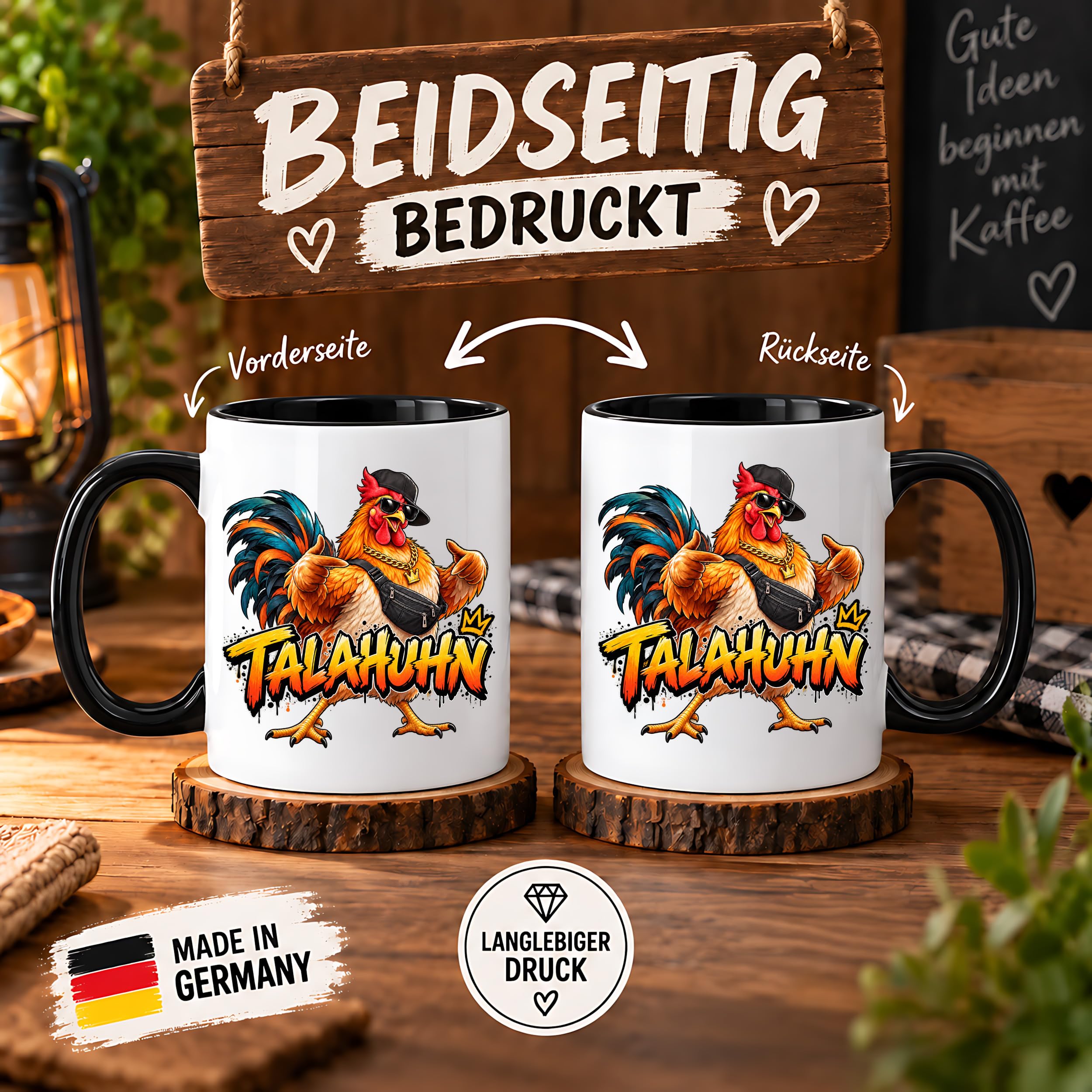 Herzbotschaft Tasse Talahuhn Hahn Lustige Kaffeetasse Tala Huhn Talahon