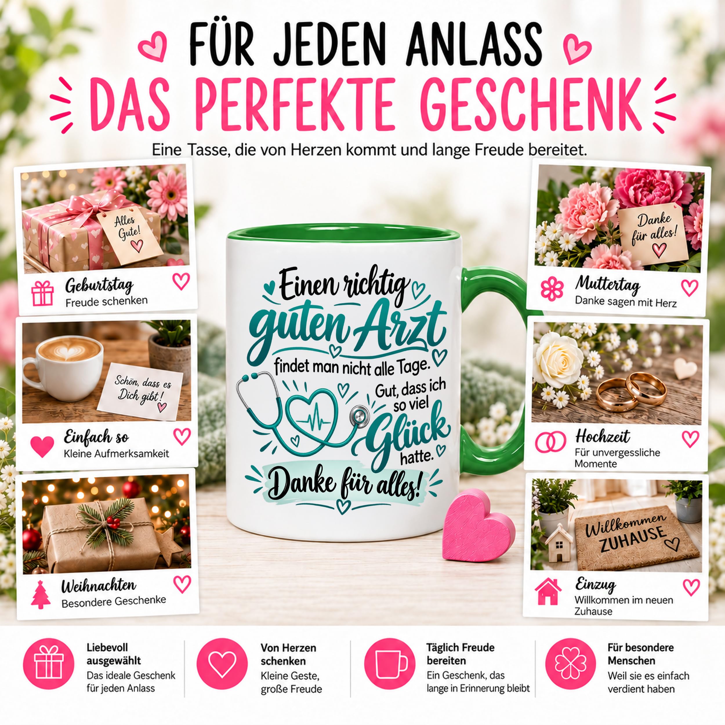 Herzbotschaft Tasse Danke Arzt Geschenk Kaffeetasse für Mediziner Praxis